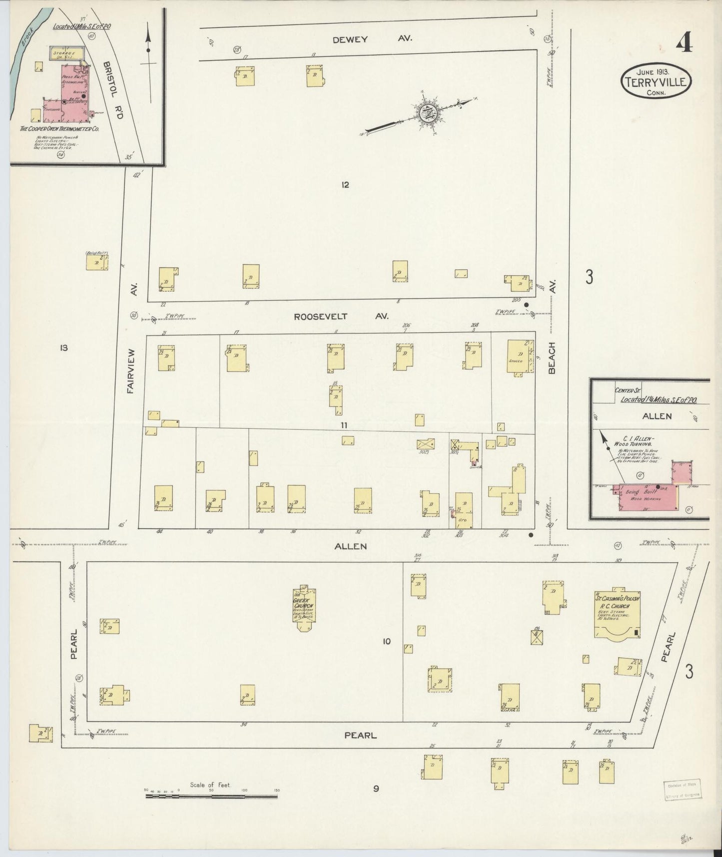 Sanborn Fire Insurance Map from Terryville, Litchfield County, Connecticut (1913), Sheet #0004 - Complete Map Set gallery image, historic Sanborn map, vintage wall art, Connecticut Connecticut