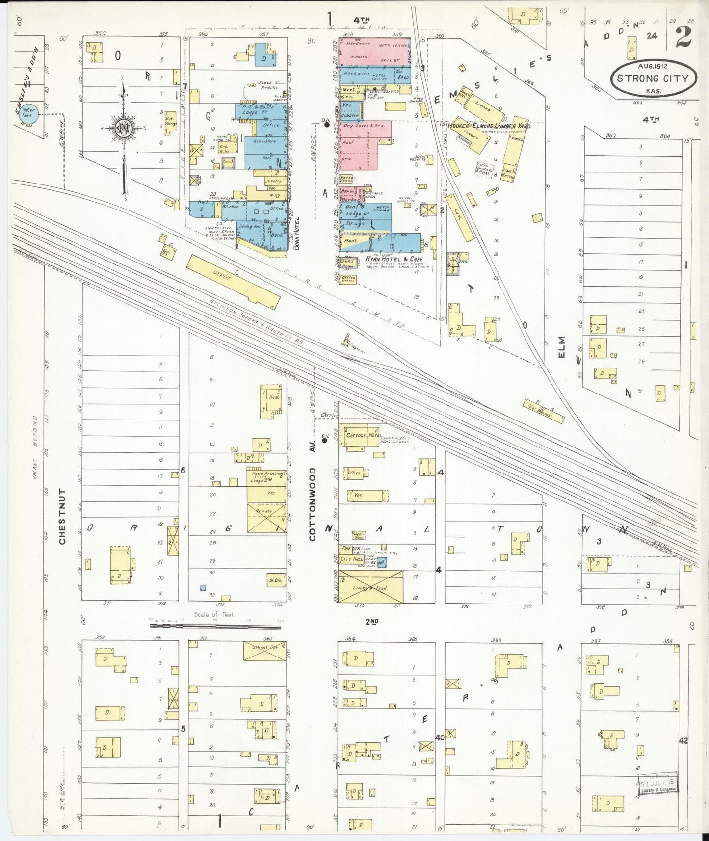 Sanborn Fire Insurance Map from Strong City, Chase County, Kansas (1912), Sheet #0002 - Complete Map Set gallery image, historic Sanborn map, vintage wall art, Kansas Kansas