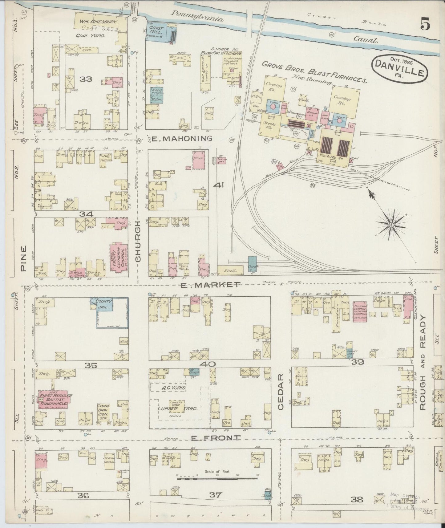 Sanborn Fire Insurance Map from Danville, Montour County, Pennsylvania (1885), Sheet #0005 - Historic Sanborn Fire Insurance Map Print, vintage old map wall art, antique decor, genealogy gift, Pennsylvania Pennsylvania map