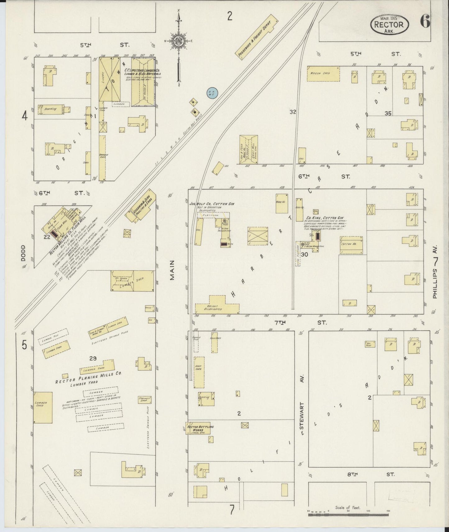 Sanborn Fire Insurance Map from Rector, Clay County, Arkansas (1915), Sheet #0006 - Historic Sanborn Fire Insurance Map Print, vintage old map wall art, antique decor, genealogy gift, Arkansas Arkansas map