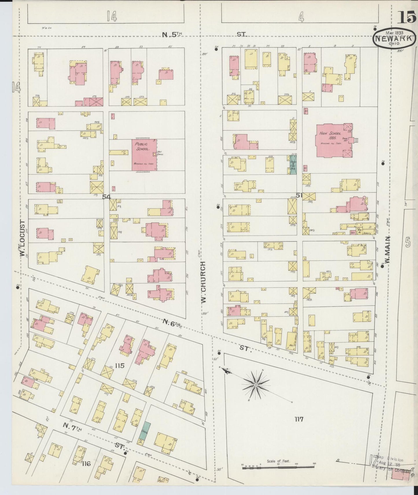 Sanborn Fire Insurance Map from Newark, Licking County, Ohio (1893), Sheet #0015 - Historic Sanborn Fire Insurance Map Print, vintage old map wall art, antique decor, genealogy gift, Ohio Ohio map
