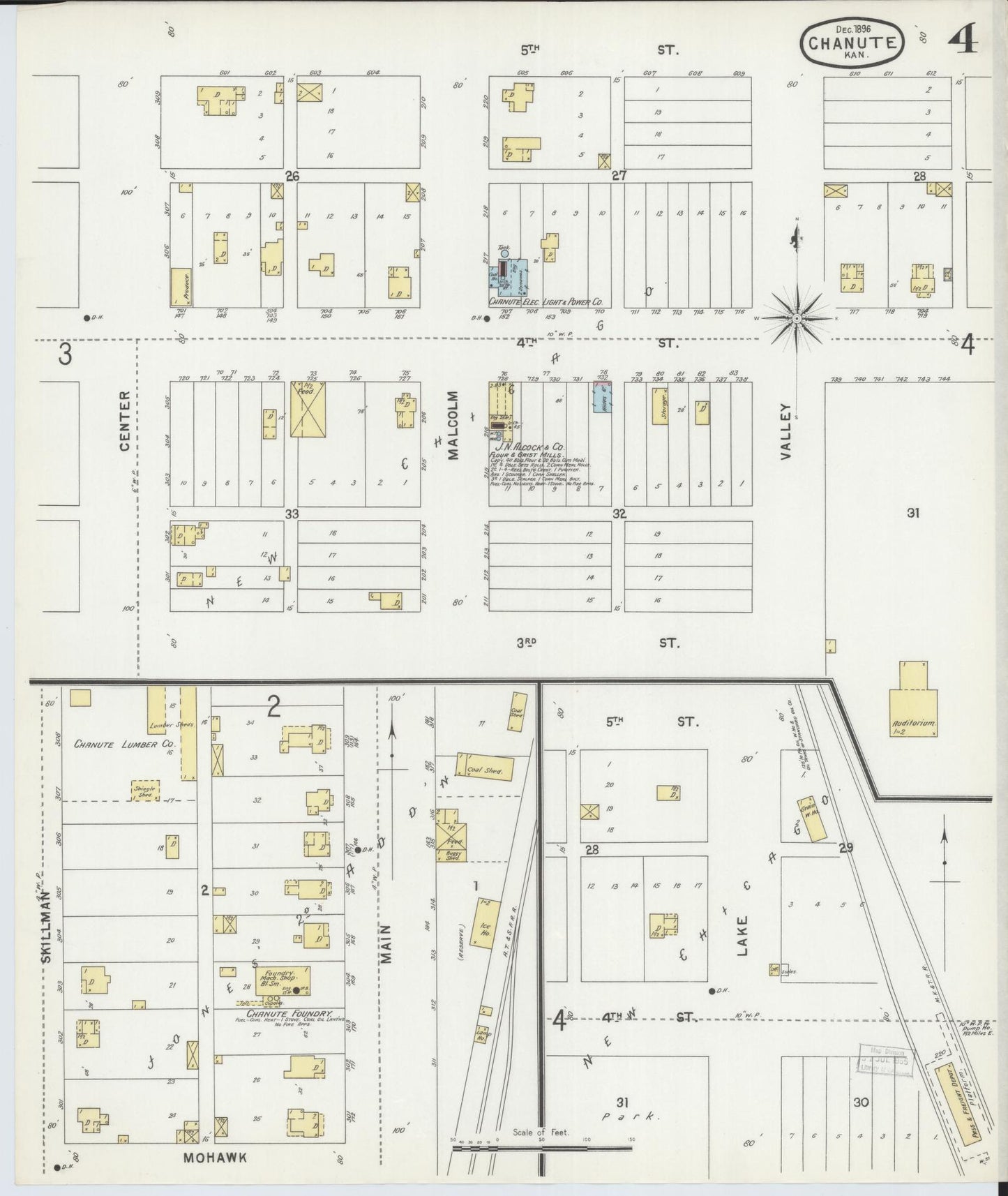 Sanborn Fire Insurance Map from Chanute, Neosho County, Kansas (1896), Sheet #0004 - Complete Map Set gallery image, historic Sanborn map, vintage wall art, Kansas Kansas