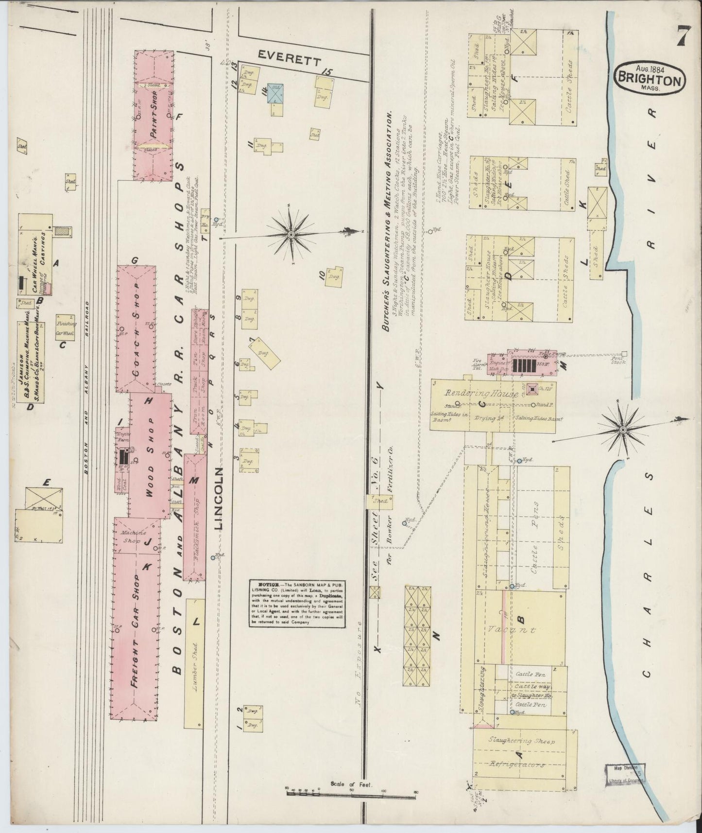 Sanborn Fire Insurance Map from Brighton, Suffolk County, Massachusetts (1884), Sheet #0007 - Historic Sanborn Fire Insurance Map Print, vintage old map wall art, antique decor, genealogy gift, Massachusetts Massachusetts map
