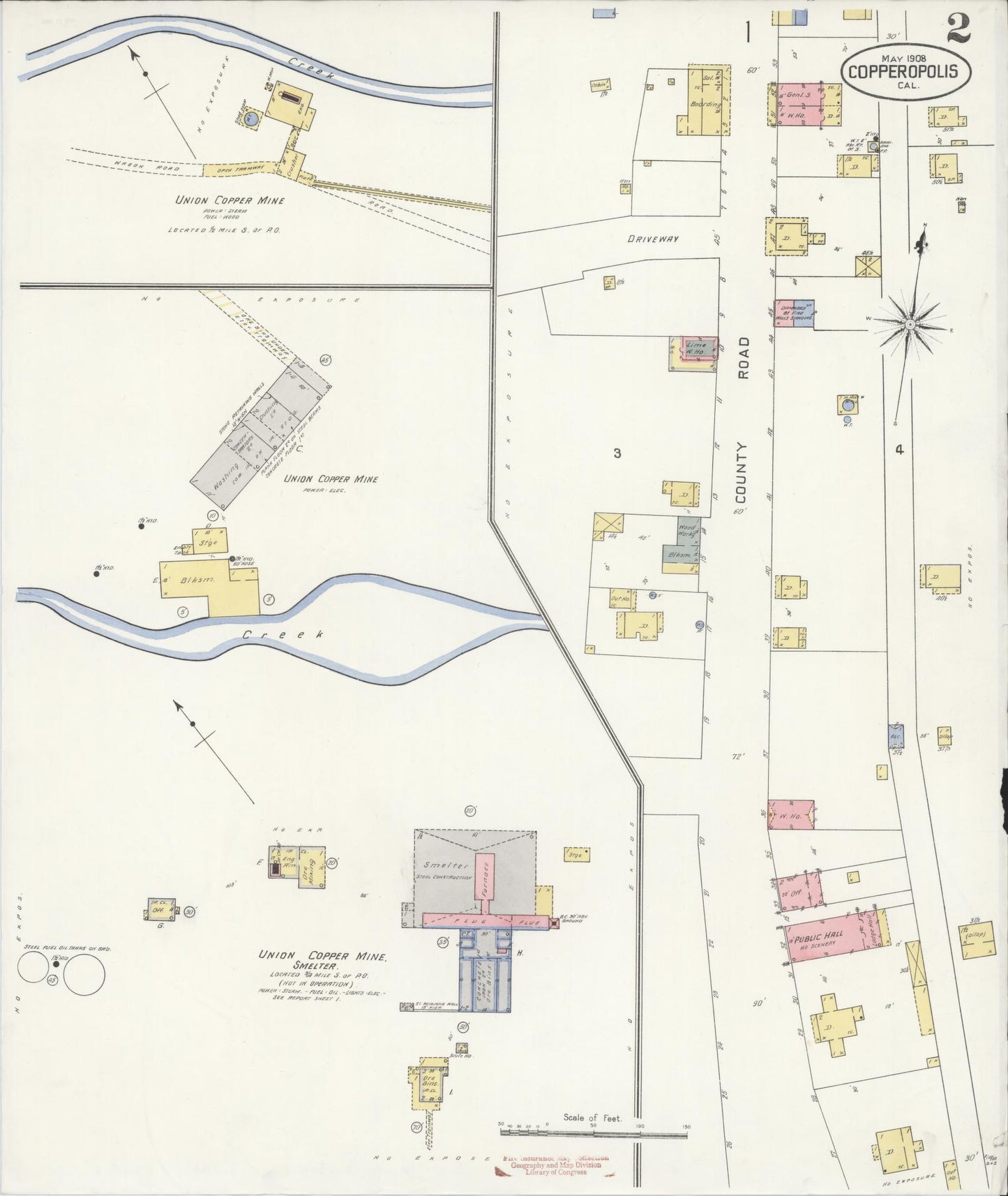 Sanborn Fire Insurance Map from Copperopolis, Calaveras County, California (1908), Sheet #0002 - Complete Map Set gallery image, historic Sanborn map, vintage wall art, California California