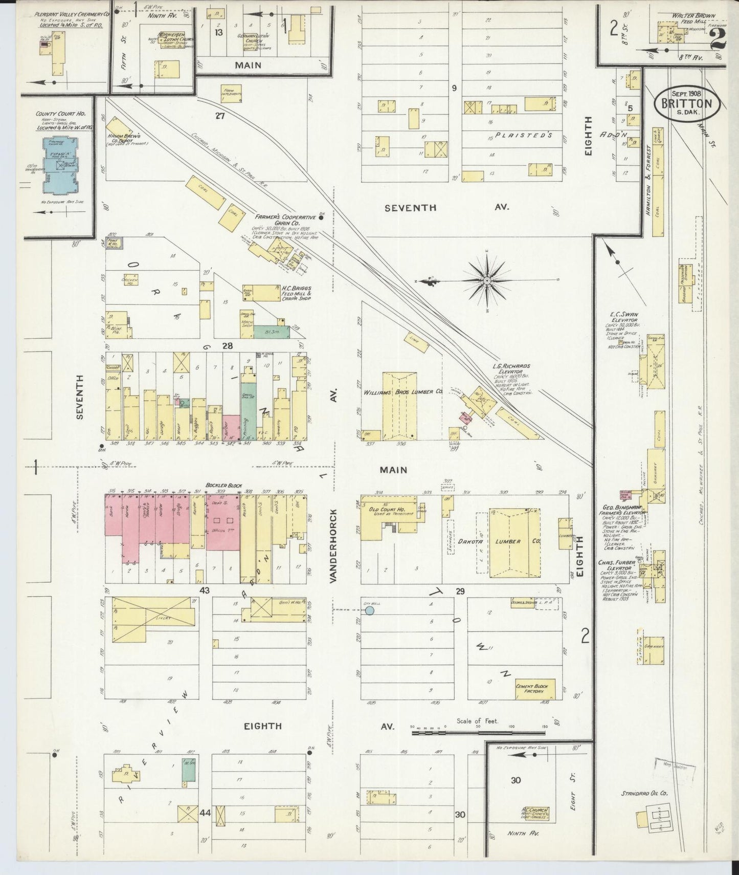 Sanborn Fire Insurance Map from Britton, Marshall County, South Dakota (1908), Sheet #0002 - Historic Sanborn Fire Insurance Map Print, vintage old map wall art, antique decor, genealogy gift, South Dakota South Dakota map