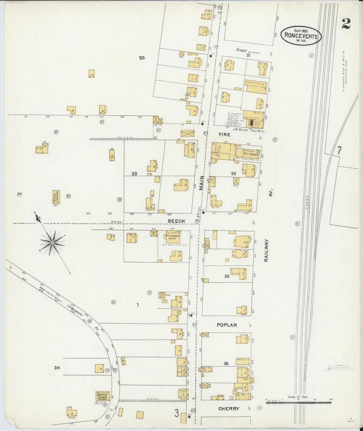 Sanborn Fire Insurance Map from Ronceverte, Greenbrier County, West Virginia (1905), Sheet #0002 - Historic Sanborn Fire Insurance Map Print, vintage old map wall art, antique decor, genealogy gift, West Virginia West Virginia map