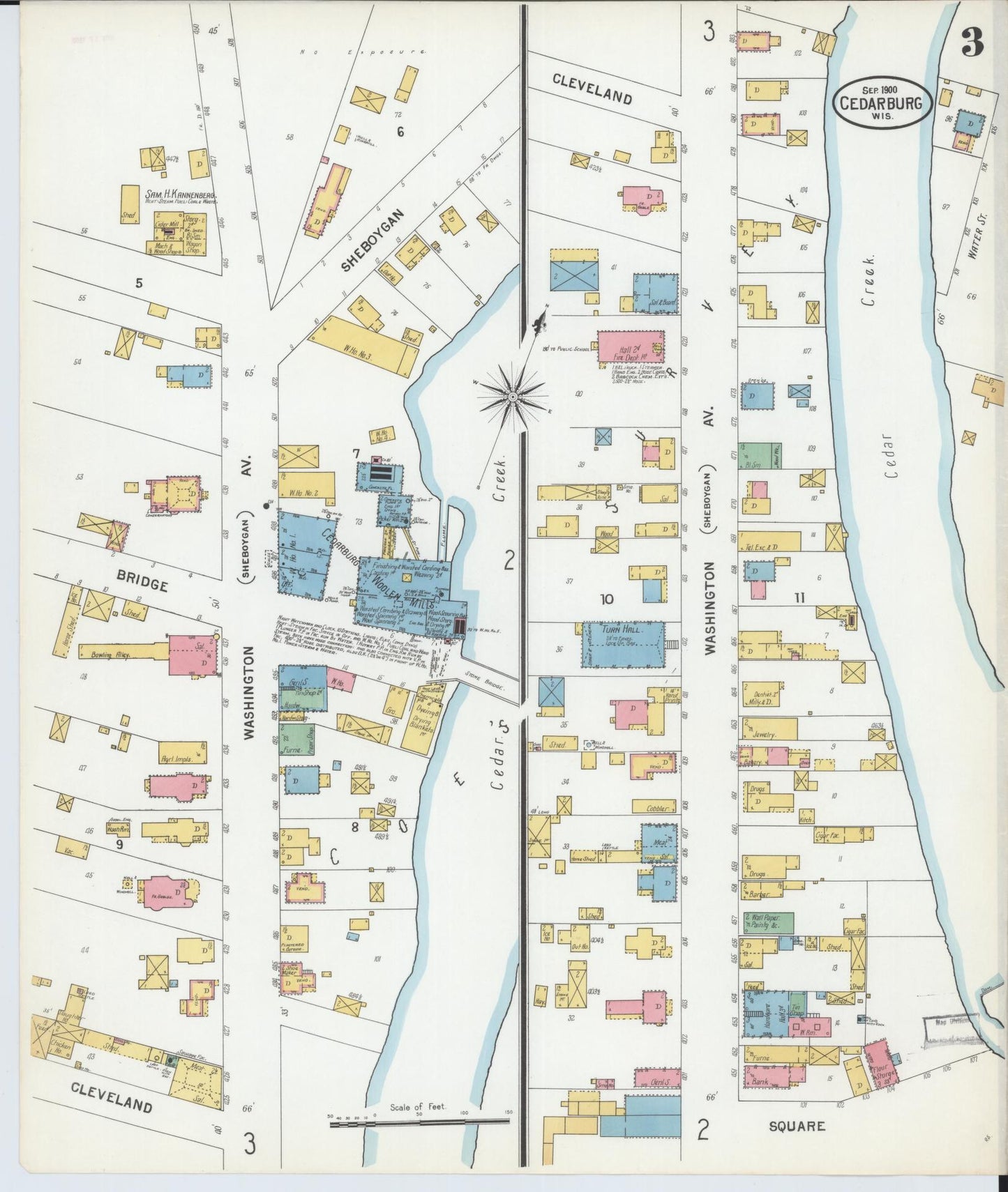 Sanborn Fire Insurance Map from Cedarburg, Ozaukee County, Wisconsin (1900), Sheet #0003 - Historic Sanborn Fire Insurance Map Print, vintage old map wall art, antique decor, genealogy gift, Wisconsin Wisconsin map