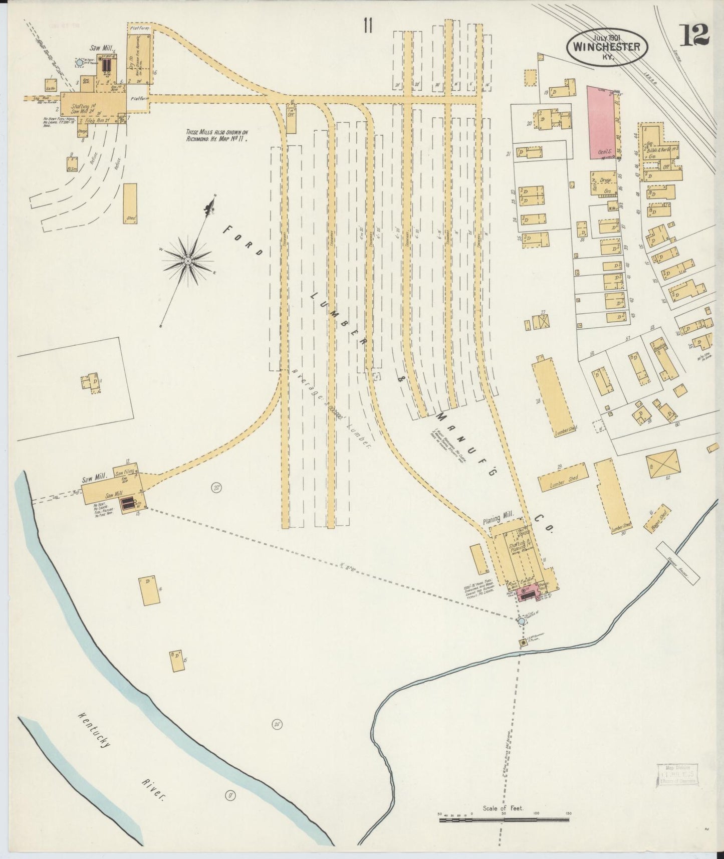 Sanborn Fire Insurance Map from Winchester, Clark County, Kentucky (1901), Sheet #0012 - Complete Map Set gallery image, historic Sanborn map, vintage wall art, Kentucky Kentucky