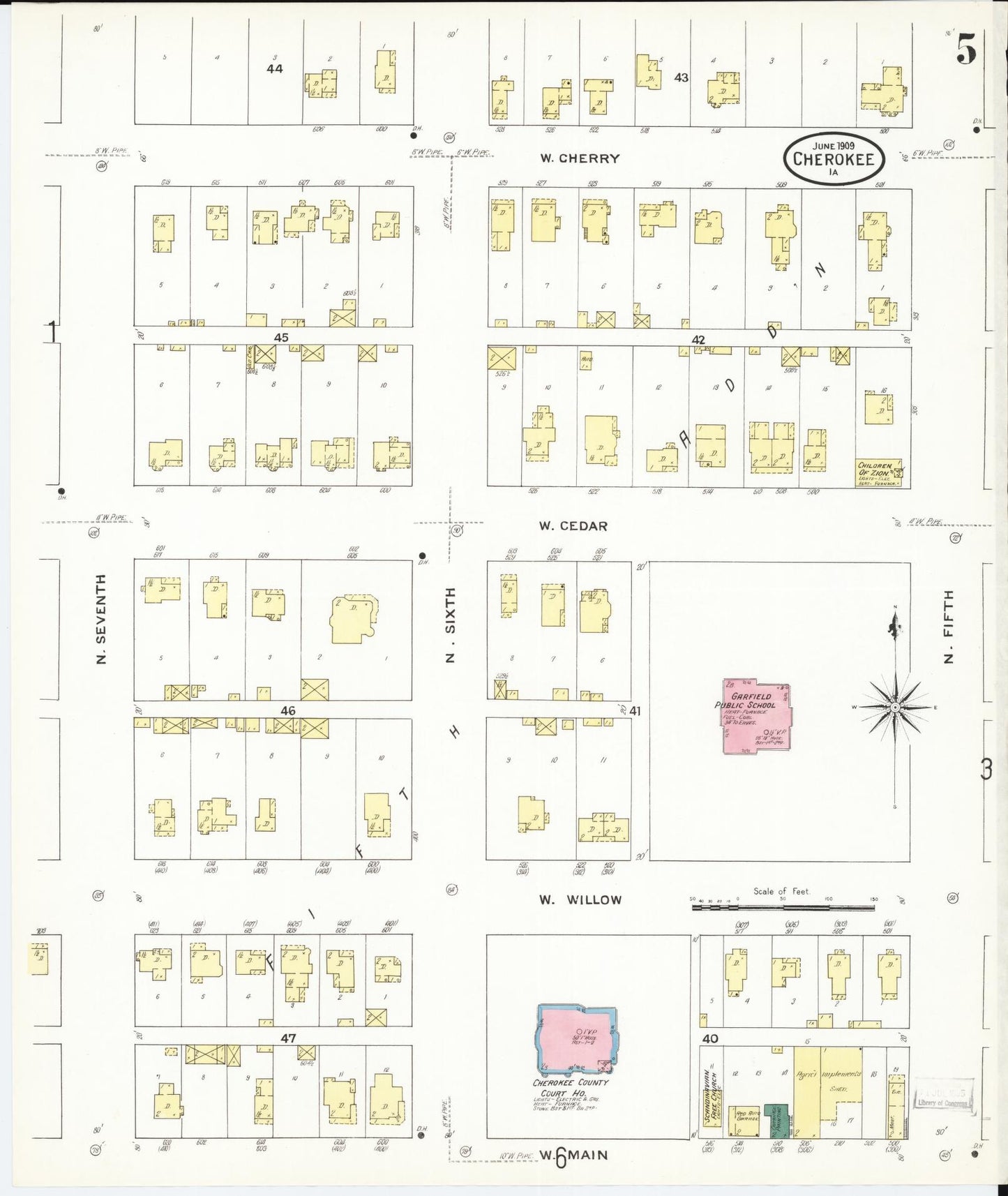 Sanborn Fire Insurance Map from Cherokee, Cherokee County, Iowa (1909), Sheet #0005 - Historic Sanborn Fire Insurance Map Print, vintage old map wall art