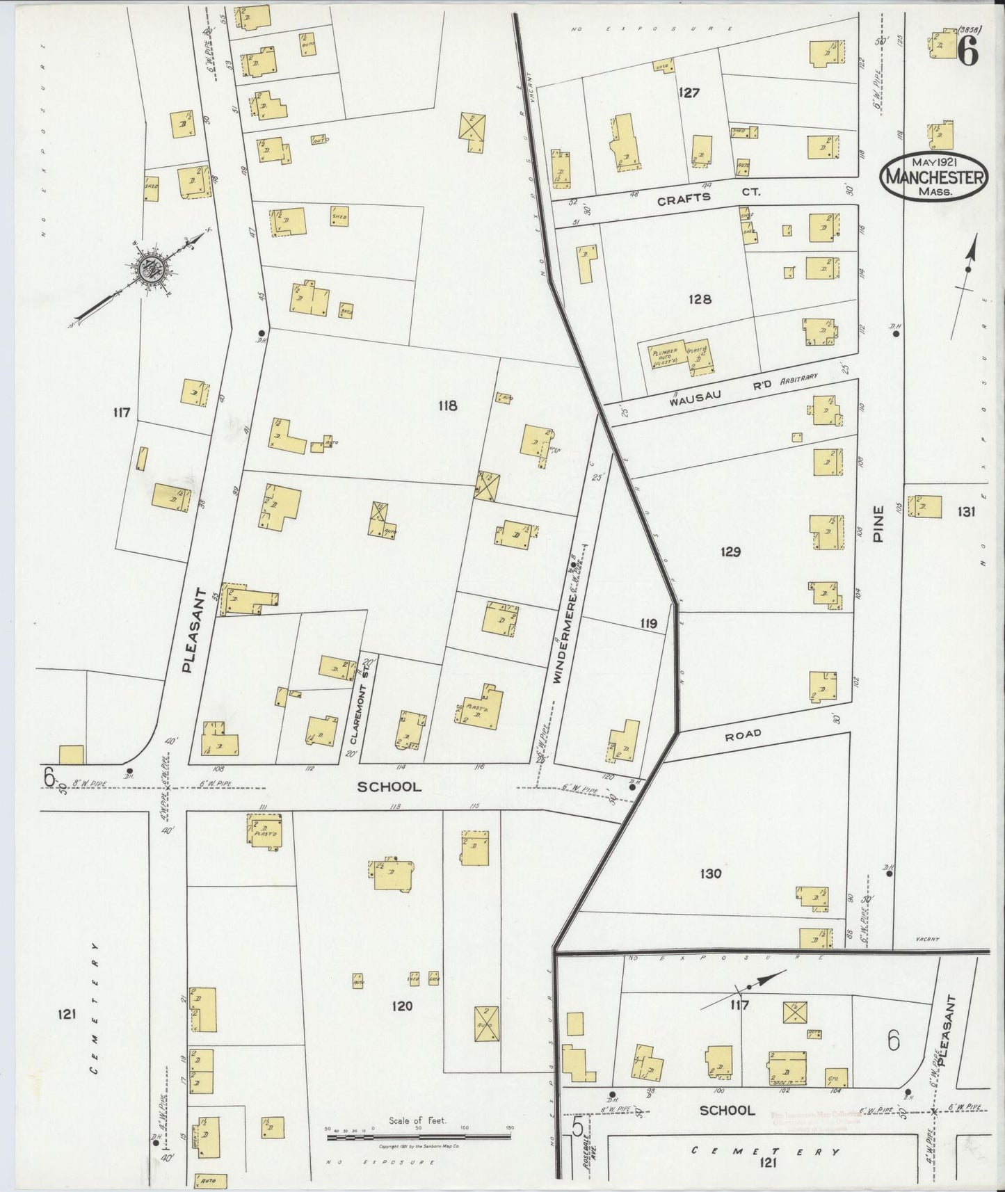 Sanborn Fire Insurance Map from Manchester, Essex County, Massachusetts (1921), Sheet #0006 - Historic Sanborn Fire Insurance Map Print, vintage old map wall art, antique decor, genealogy gift, Massachusetts Massachusetts map