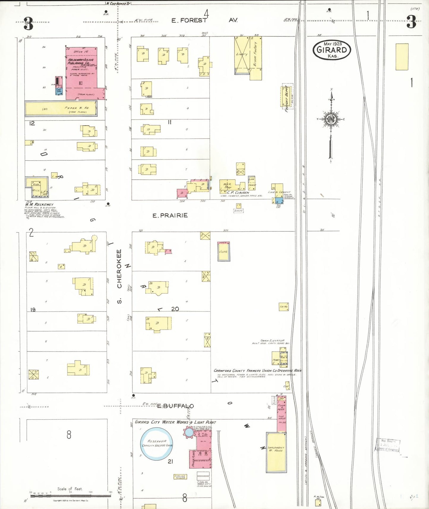 Sanborn Fire Insurance Map from Girard, Crawford County, Kansas (1923), Sheet #0003 - Historic Sanborn Fire Insurance Map Print, vintage old map wall art, antique decor, genealogy gift, Kansas Kansas map