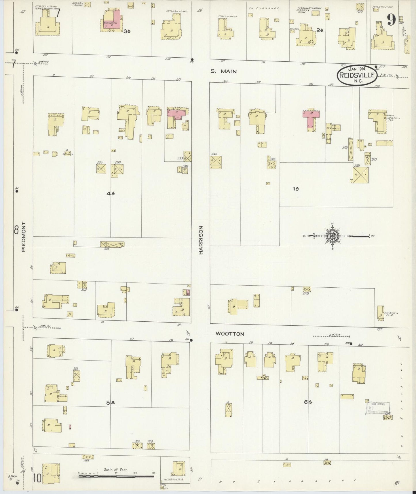 Sanborn Fire Insurance Map from Reidsville, Rockingham County, North Carolina (1914), Sheet #0009 - Historic Sanborn Fire Insurance Map Print, vintage old map wall art, antique decor, genealogy gift, North Carolina North Carolina map
