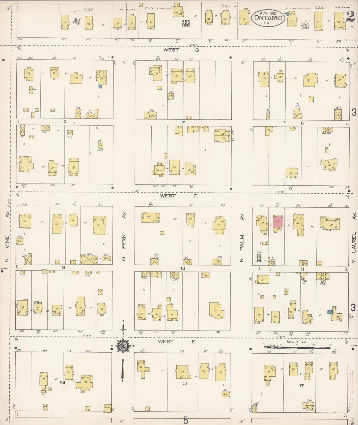 Sanborn Fire Insurance Map from Ontario, San Bernardino County, California (1912), Sheet #0002 - Historic Sanborn Fire Insurance Map Print, vintage old map wall art, antique decor, genealogy gift, California California map