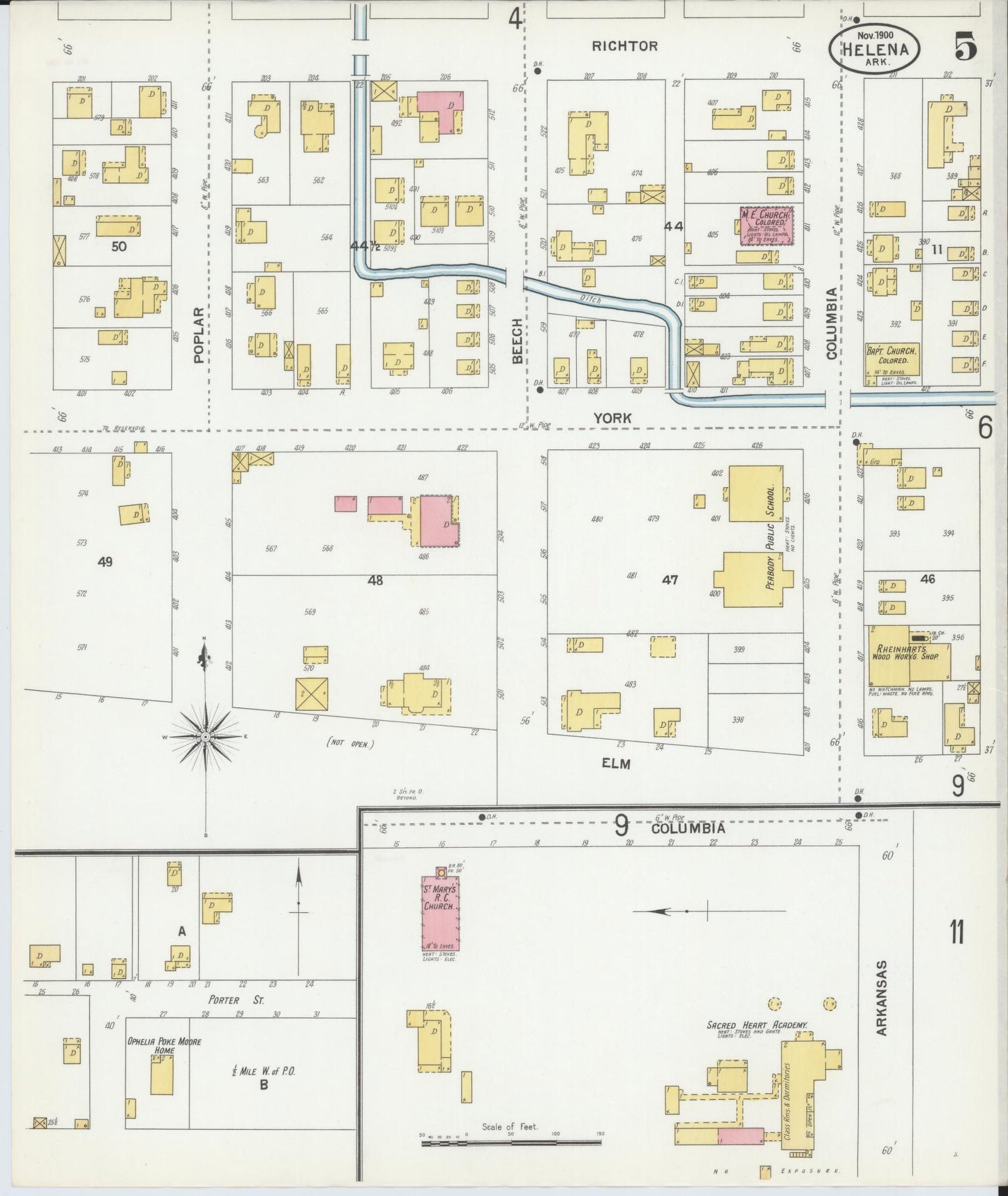 Sanborn Fire Insurance Map from Helena, Phillips County, Arkansas (1900), Sheet #0005 - Historic Sanborn Fire Insurance Map Print, vintage old map wall art, antique decor, genealogy gift, Arkansas Arkansas map