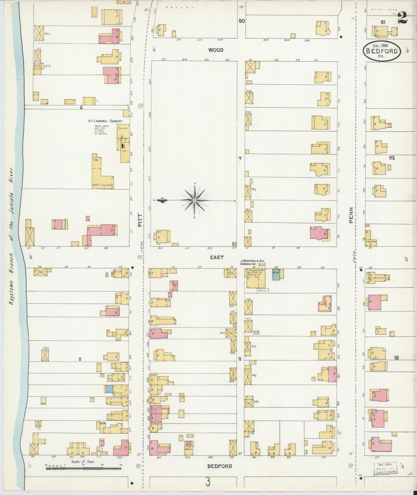 Sanborn Fire Insurance Map from Bedford, Bedford County, Pennsylvania (1906), Sheet #0002 - Historic Sanborn Fire Insurance Map Print, vintage old map wall art, antique decor, genealogy gift, Pennsylvania Pennsylvania map
