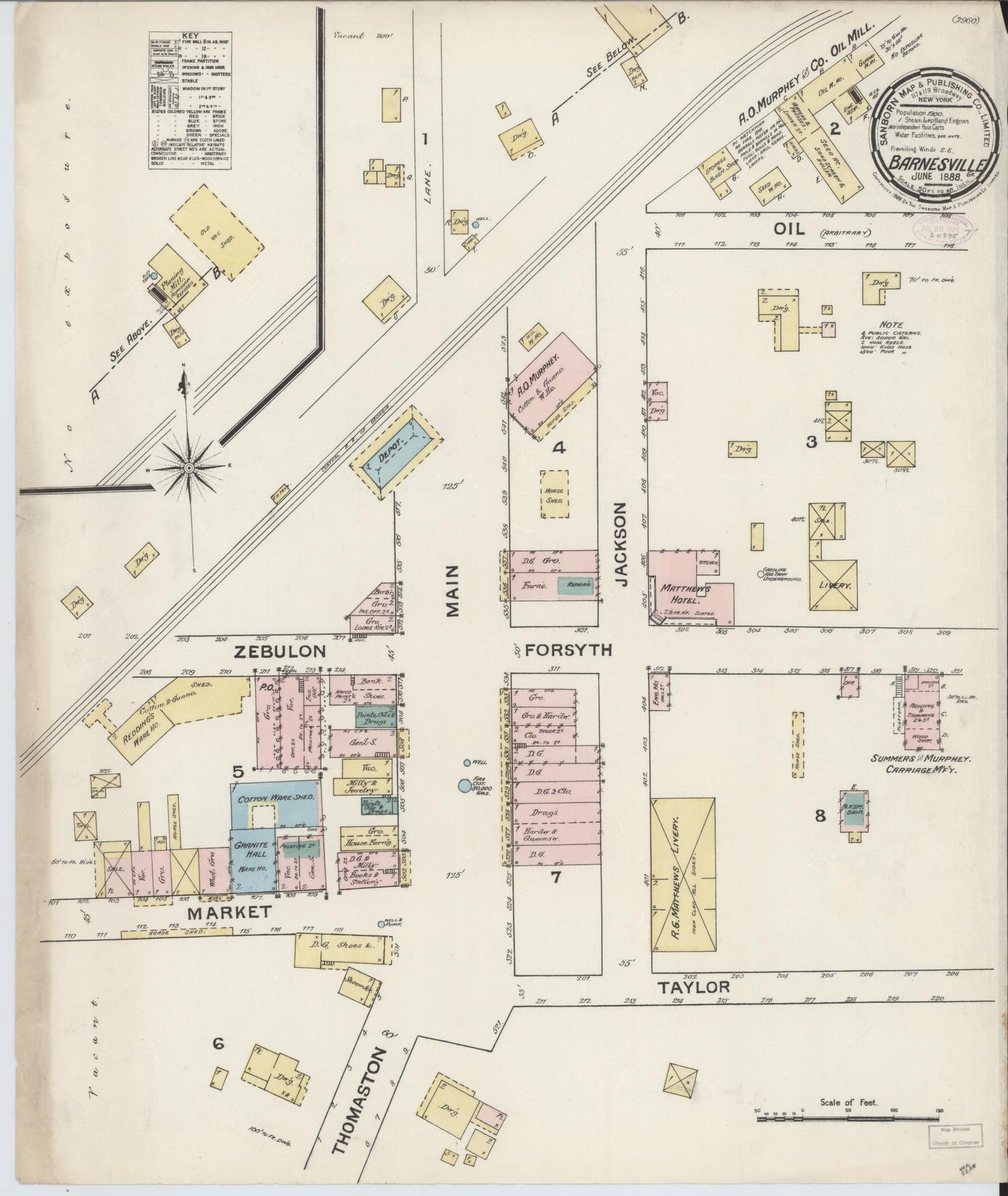 Sanborn Fire Insurance Map from Barnesville, Lamar County, Georgia (1888), Sheet #0001 - Historic Sanborn Fire Insurance Map Print, vintage old map wall art, antique decor, genealogy gift, Georgia Georgia map
