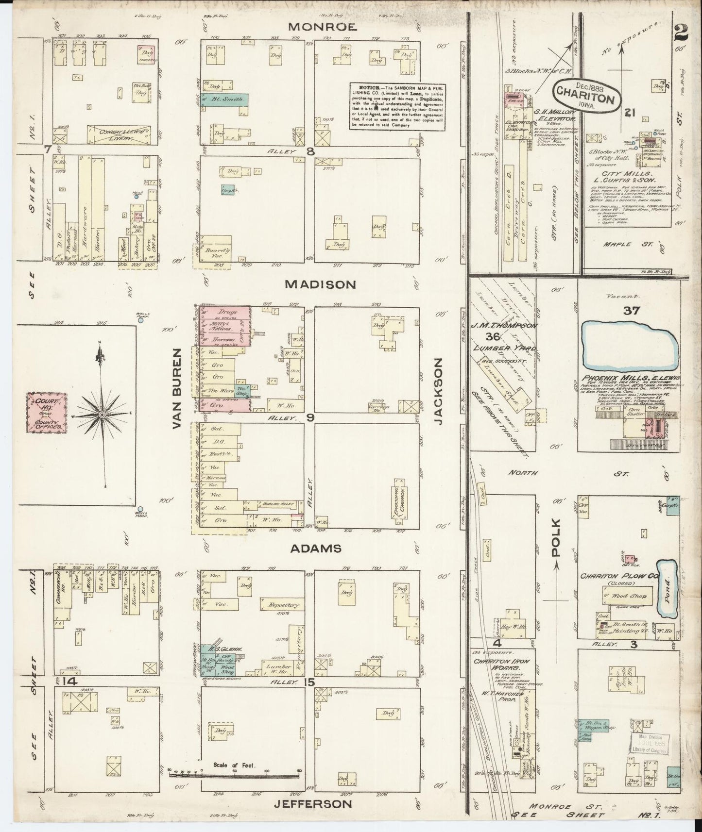 Sanborn Fire Insurance Map from Chariton, Lucas County, Iowa (1883), Sheet #0002 - Historic Sanborn Fire Insurance Map Print, vintage old map wall art