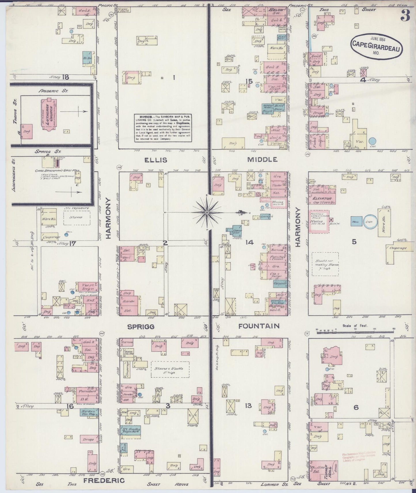 Sanborn Fire Insurance Map from Cape Girardeau, Cape Girardeau County, Missouri (1884), Sheet #0003 - Historic Sanborn Fire Insurance Map Print, vintage old map wall art, antique decor, genealogy gift, Missouri Missouri map