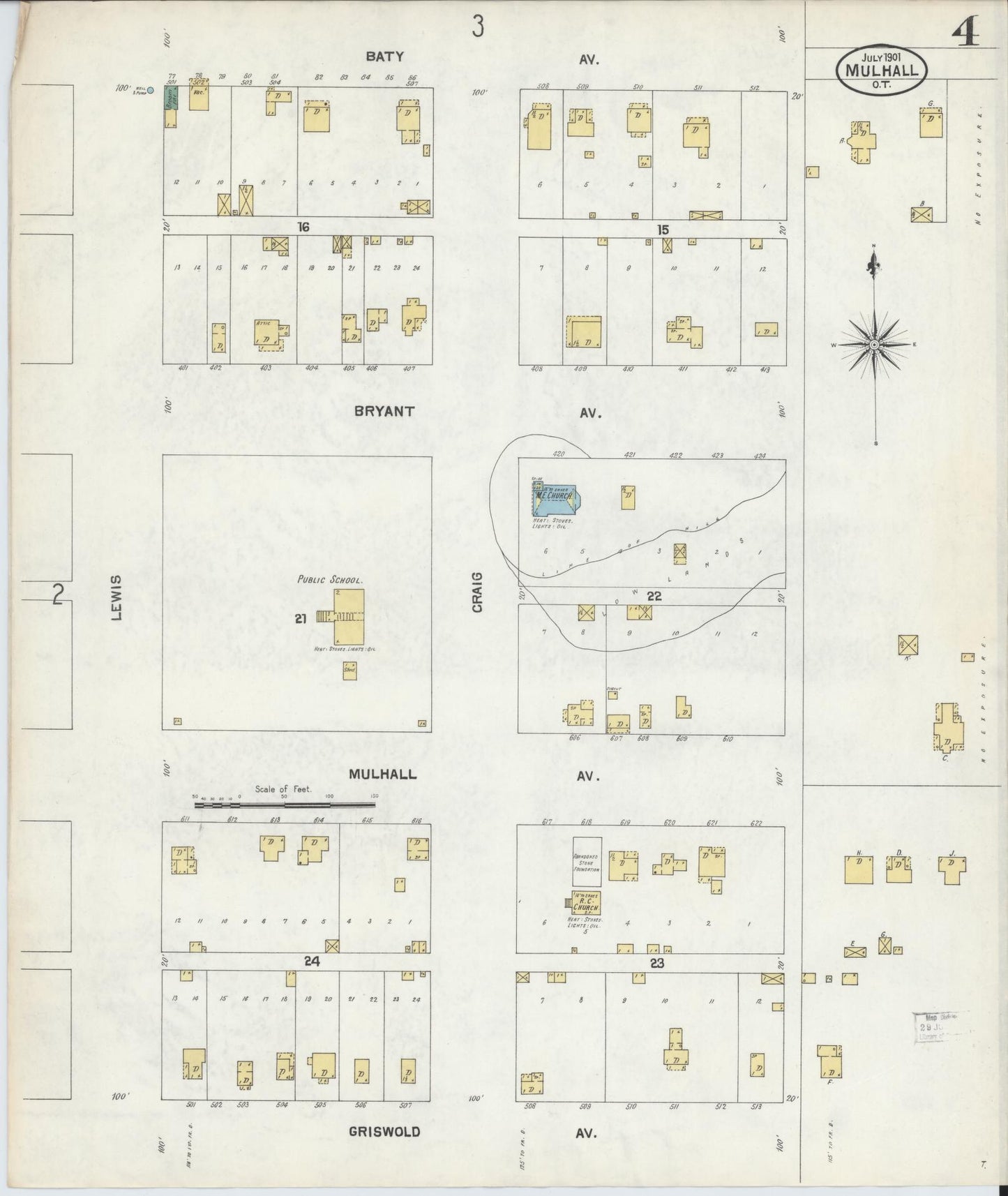 Sanborn Fire Insurance Map from Mulhall, Logan County, Oklahoma (1901), Sheet #0004 - Historic Sanborn Fire Insurance Map Print, vintage old map wall art, antique decor, genealogy gift, Oklahoma Oklahoma map
