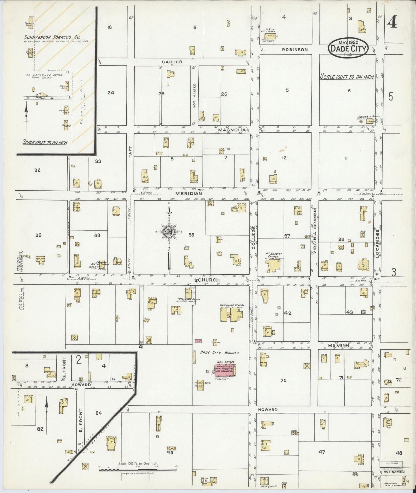 Sanborn Fire Insurance Map from Dade City, Pasco County, Florida (1920), Sheet #0004 - Historic Sanborn Fire Insurance Map Print, vintage old map wall art, antique decor, genealogy gift, Florida Florida map