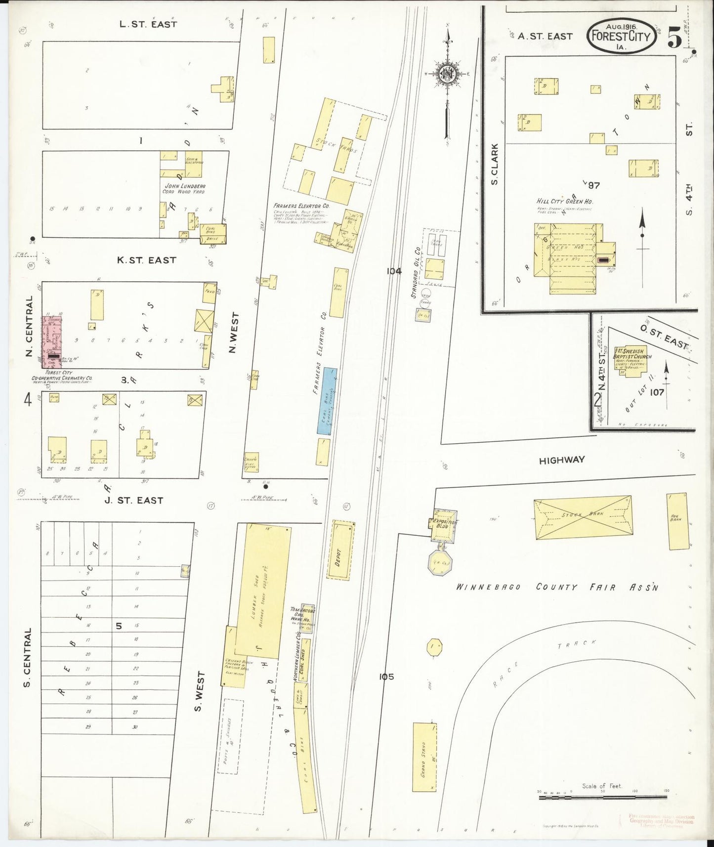Sanborn Fire Insurance Map from Forest City, Winnebago County, Iowa (1916), Sheet #0005 - Historic Sanborn Fire Insurance Map Print, vintage old map wall art