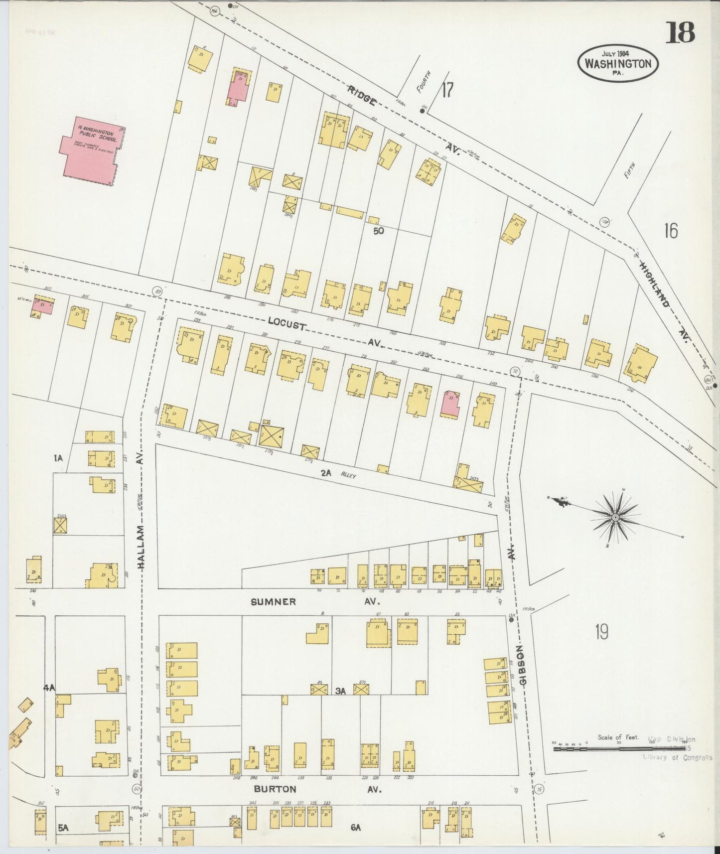 Sanborn Fire Insurance Map from Washington, Washington County, Pennsylvania (1904), Sheet #0018 - Historic Sanborn Fire Insurance Map Print, vintage old map wall art, antique decor, genealogy gift, Sanborn Fire Insurance Map from Washington Washington map