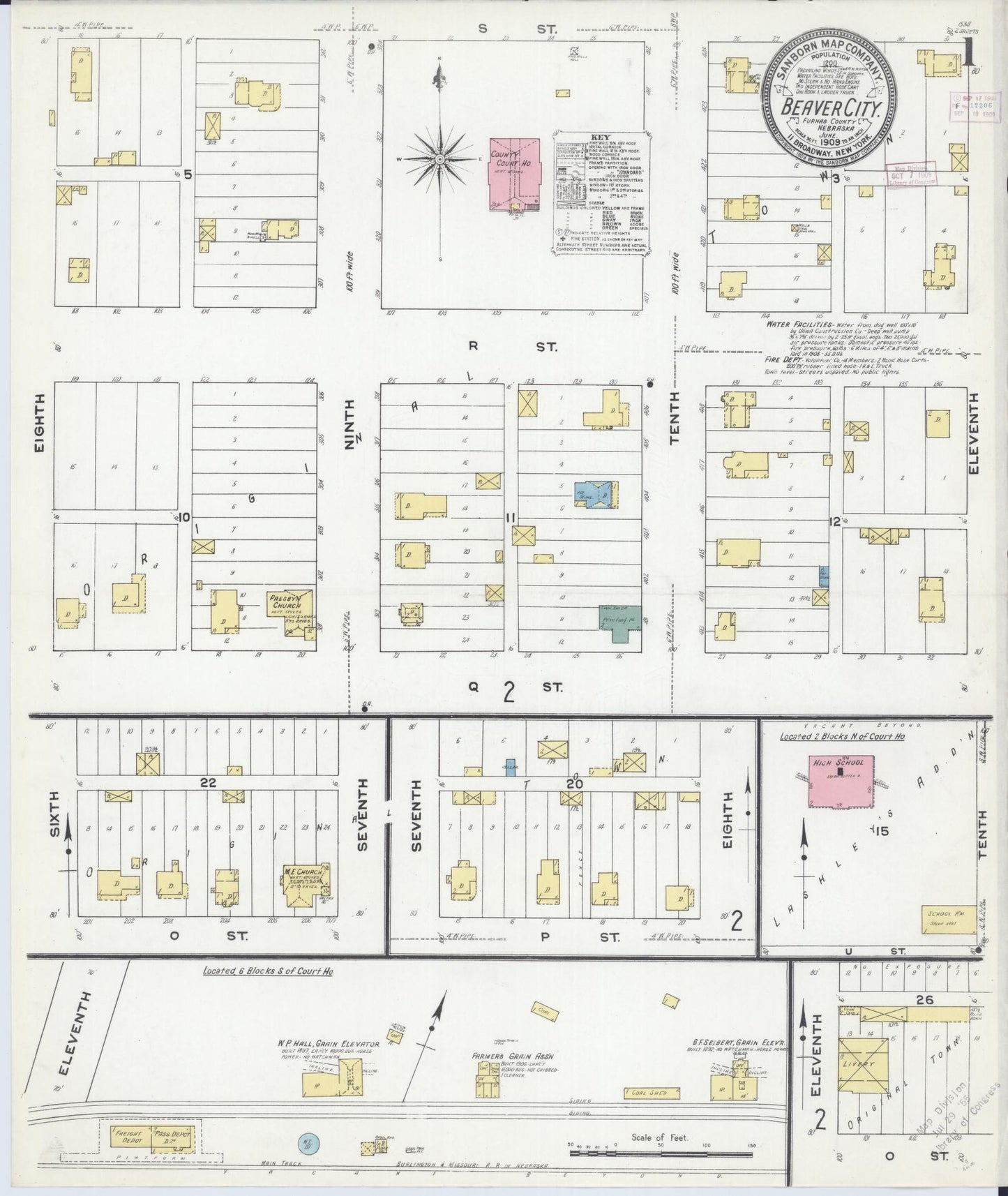 Sanborn Fire Insurance Map from Beaver City, Furnas County, Nebraska. (1909) – Historic Sanborn Fire Insurance Map Print