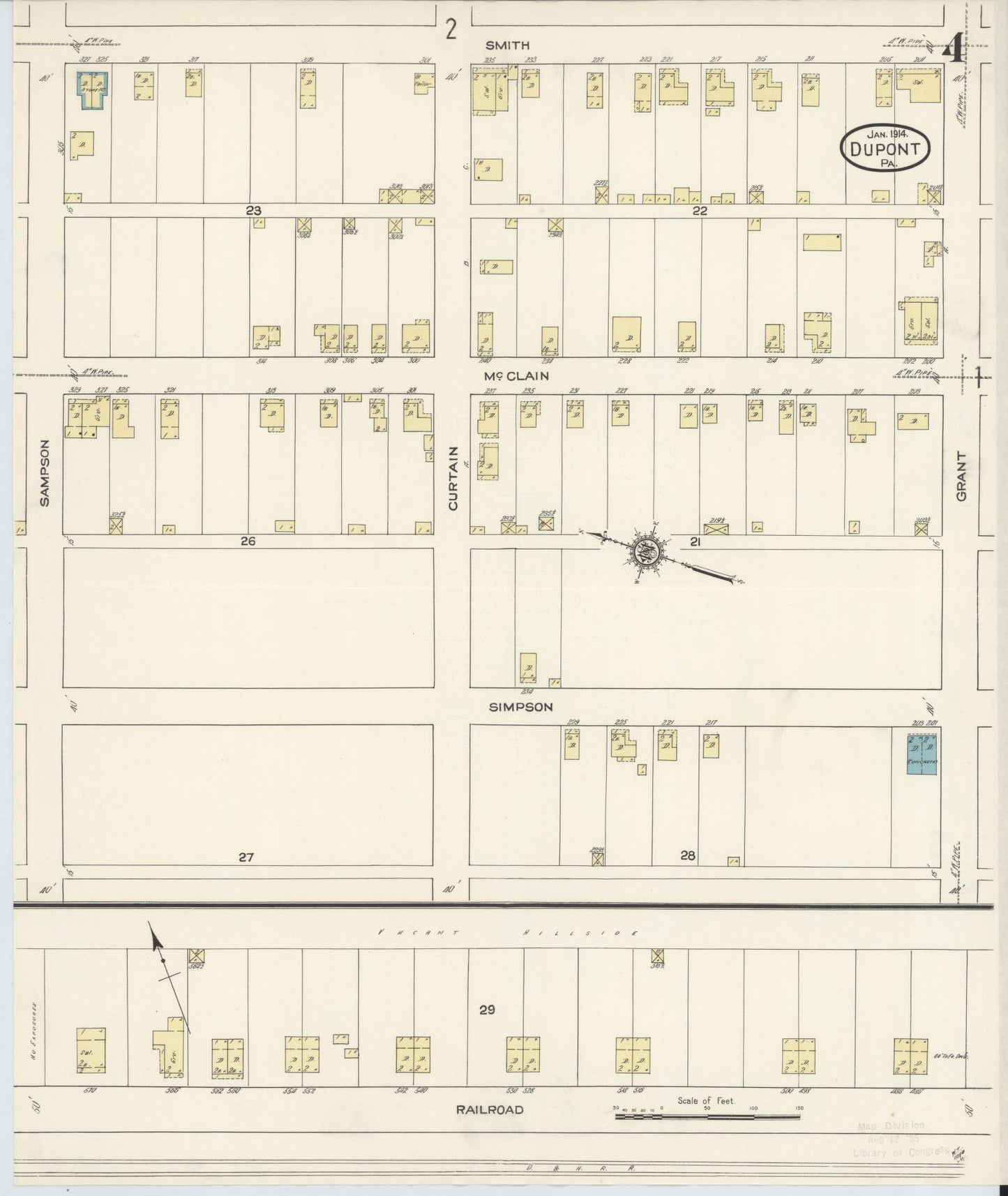 Sanborn Fire Insurance Map from Dupont, Luzerne County, Pennsylvania (1914), Sheet #0004 - Historic Sanborn Fire Insurance Map Print, vintage old map wall art, antique decor, genealogy gift, Pennsylvania Pennsylvania map