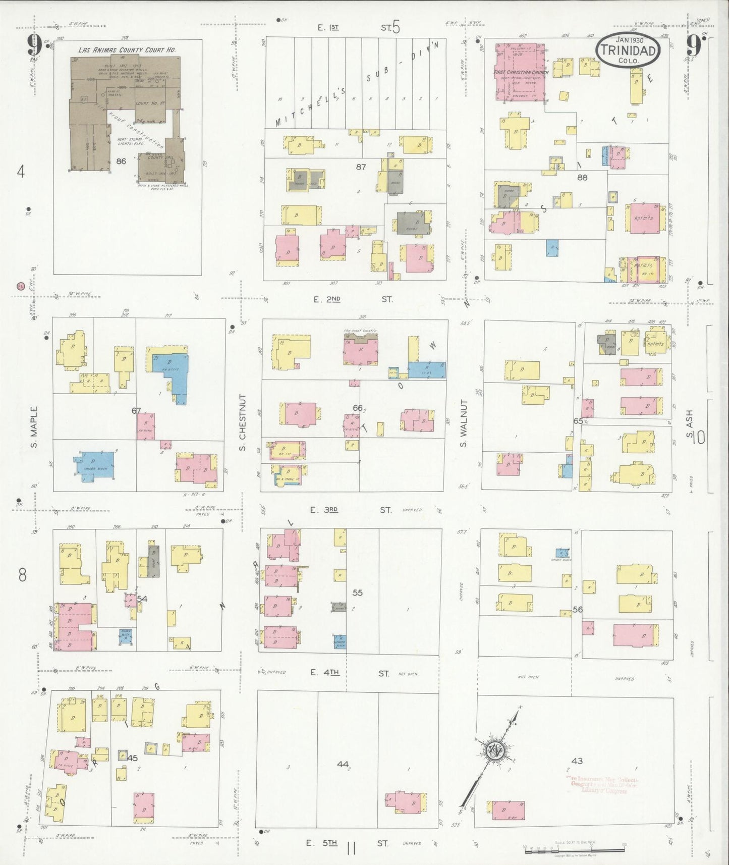 Sanborn Fire Insurance Map from Trinidad, Las Animas County, Colorado (1930), Sheet #0009 - Historic Sanborn Fire Insurance Map Print, vintage old map wall art, antique decor, genealogy gift, Colorado Colorado map