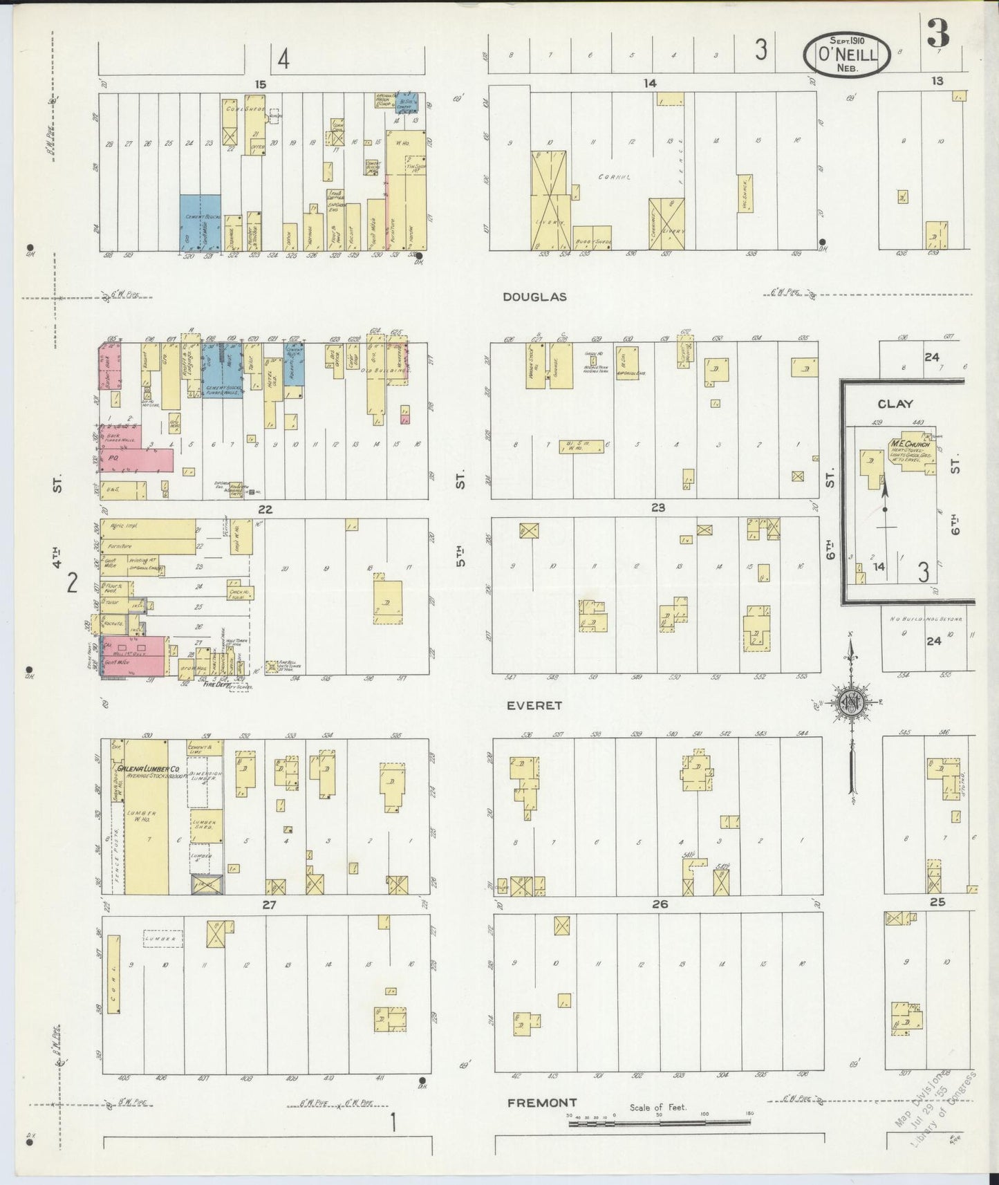 Sanborn Fire Insurance Map from O'Neill, Holt County, Nebraska (1910), Sheet #0003 - Historic Sanborn Fire Insurance Map Print, vintage old map wall art, antique decor, genealogy gift, Nebraska Nebraska map