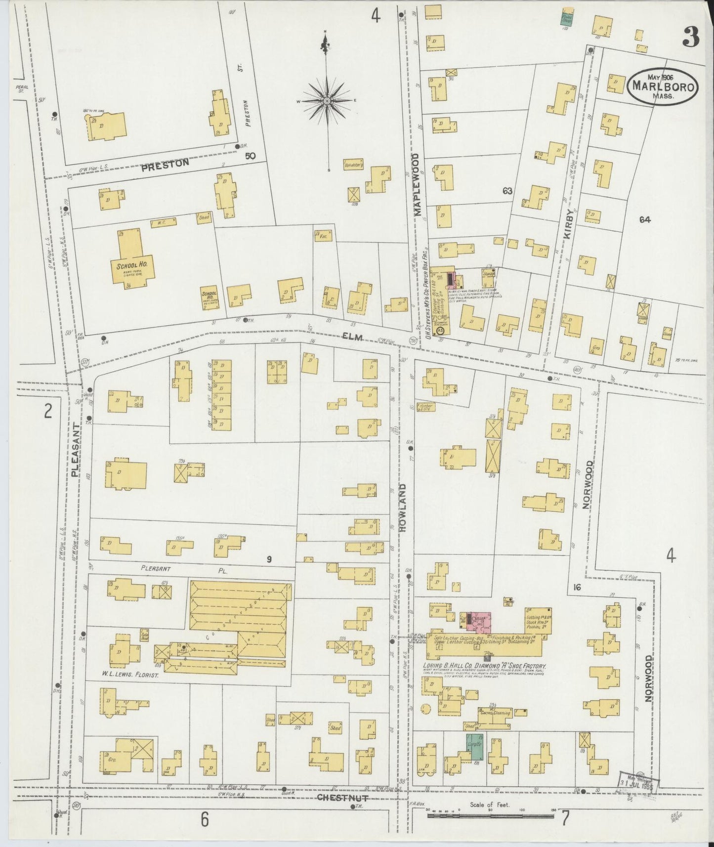 Sanborn Fire Insurance Map from Marlborough, Middlesex County, Massachusetts (1906), Sheet #0003 - Historic Sanborn Fire Insurance Map Print, vintage old map wall art, antique decor, genealogy gift, Massachusetts Massachusetts map