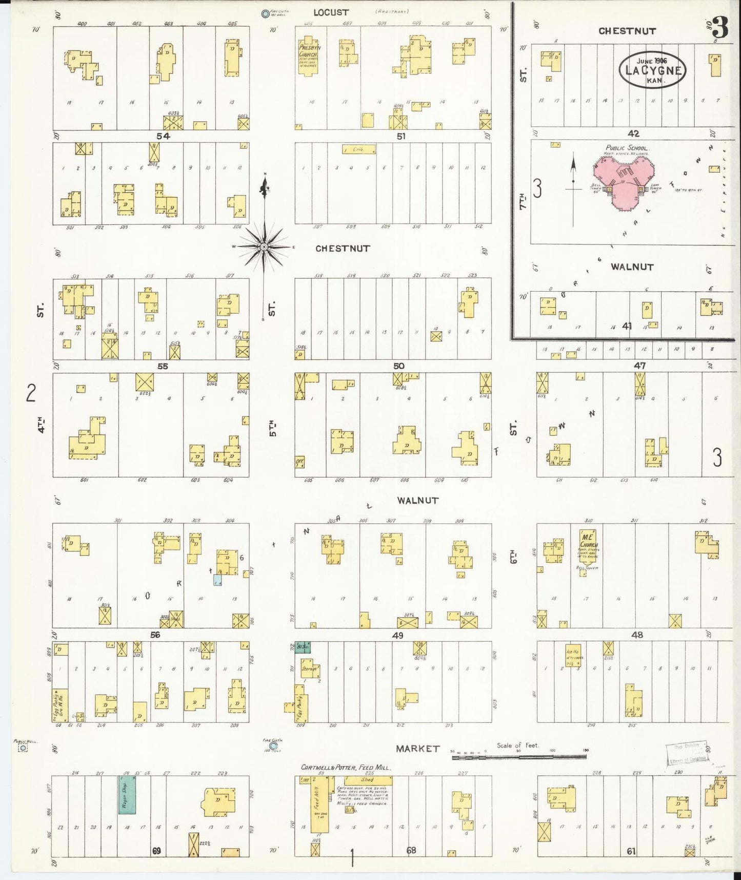 Sanborn Fire Insurance Map from La Cynge, Linn County, Kansas (1906), Sheet #0003 - Complete Map Set gallery image, historic Sanborn map, vintage wall art, Kansas Kansas