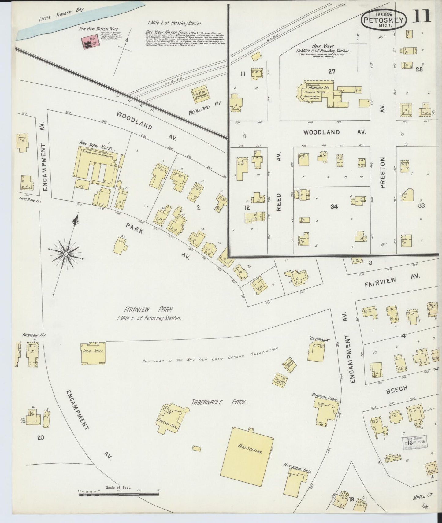 Sanborn Fire Insurance Map from Petoskey, Emmet County, Michigan (1896), Sheet #0011 - Complete Map Set gallery image, historic Sanborn map, vintage wall art, Michigan Michigan
