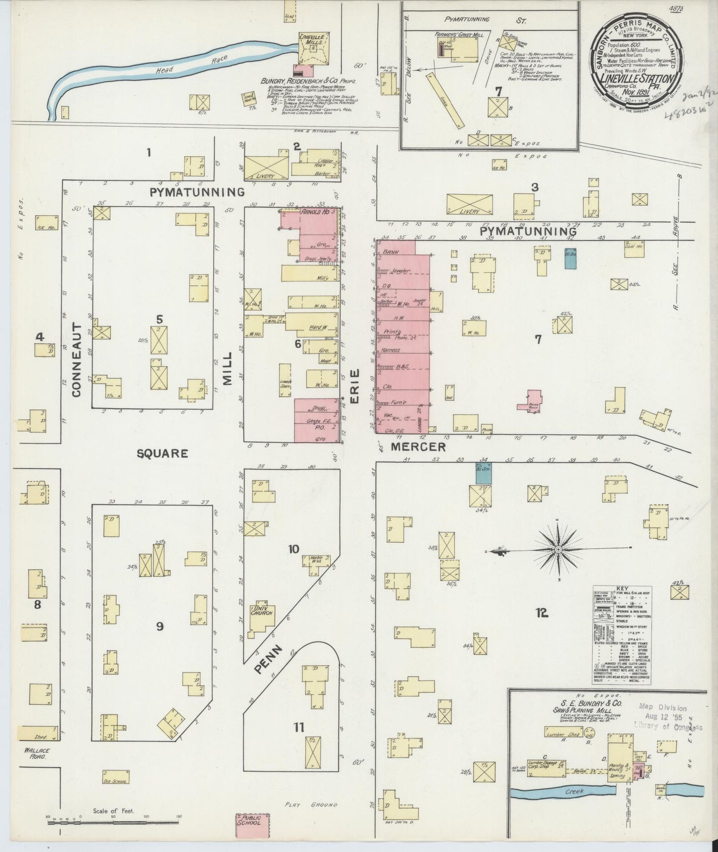 Sanborn Fire Insurance Map from Linesville, Crawford County, Pennsylvania. (1891) – Historic Sanborn Fire Insurance Map Print