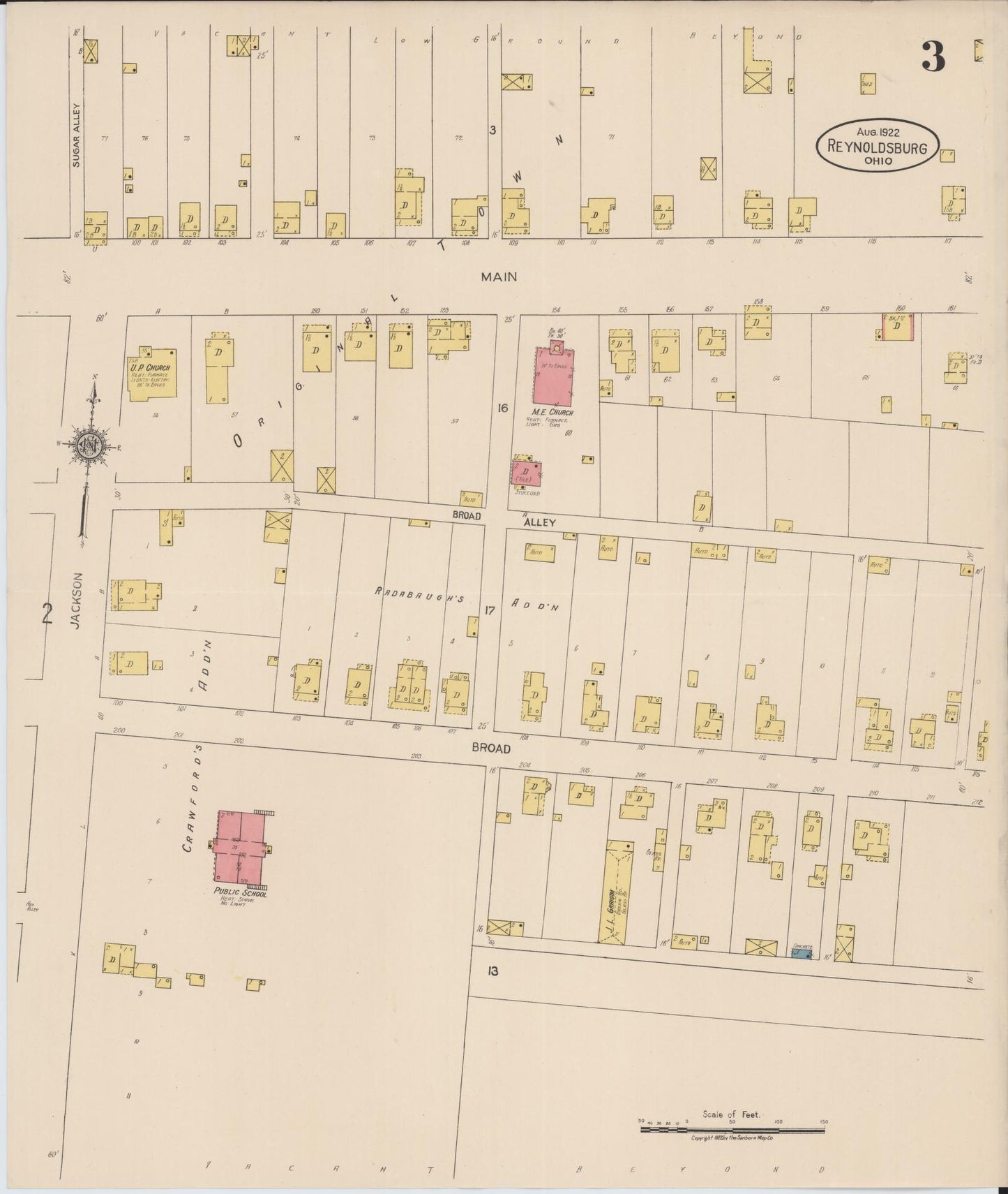 Sanborn Fire Insurance Map from Reynoldsburg, Franklin County, Ohio (1922), Sheet #0003 - Complete Map Set gallery image, historic Sanborn map, vintage wall art, Ohio Ohio