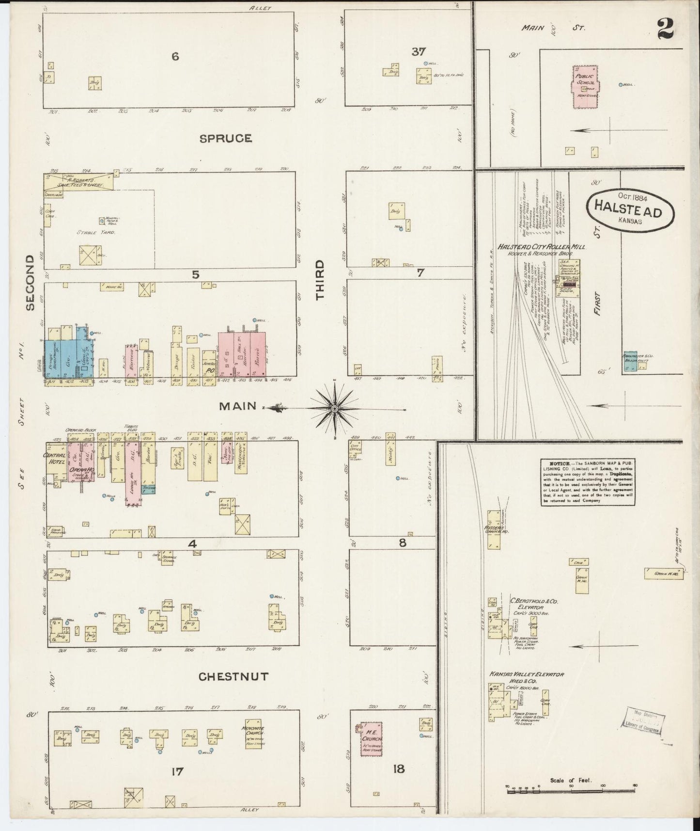 Sanborn Fire Insurance Map from Halstead, Harvey County, Kansas (1884), Sheet #0002 - Historic Sanborn Fire Insurance Map Print, vintage old map wall art, antique decor, genealogy gift, Kansas Kansas map