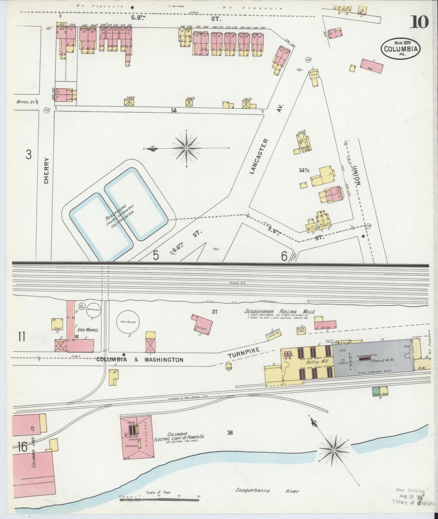 Sanborn Fire Insurance Map from Columbia, Lancaster County, Pennsylvania (1899), Sheet #0010 - Historic Sanborn Fire Insurance Map Print, vintage old map wall art, antique decor, genealogy gift, Pennsylvania Pennsylvania map