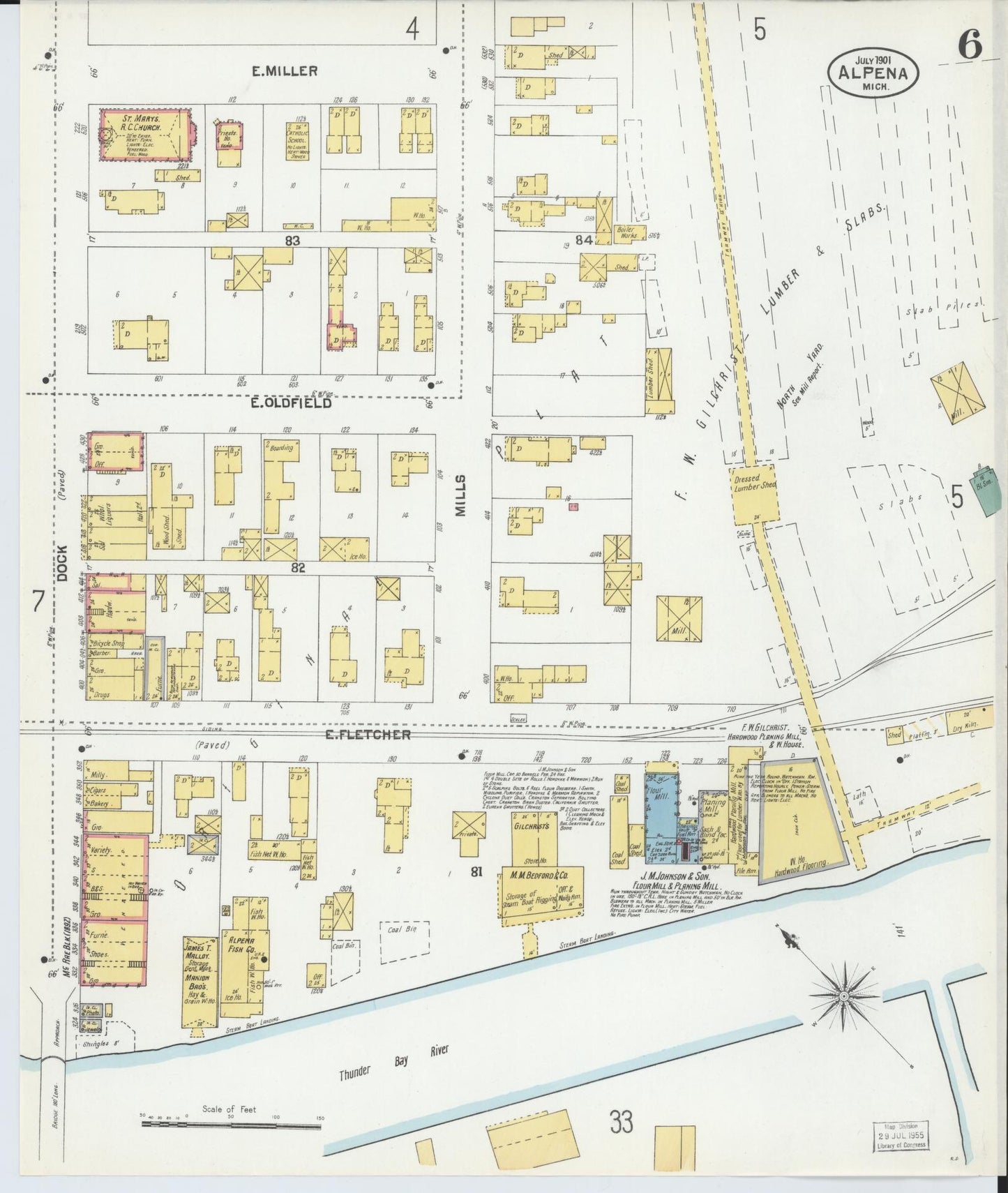 Sanborn Fire Insurance Map from Alpena, Alpena County, Michigan (1901), Sheet #0006 - Historic Sanborn Fire Insurance Map Print, vintage old map wall art, antique decor, genealogy gift, Michigan Michigan map