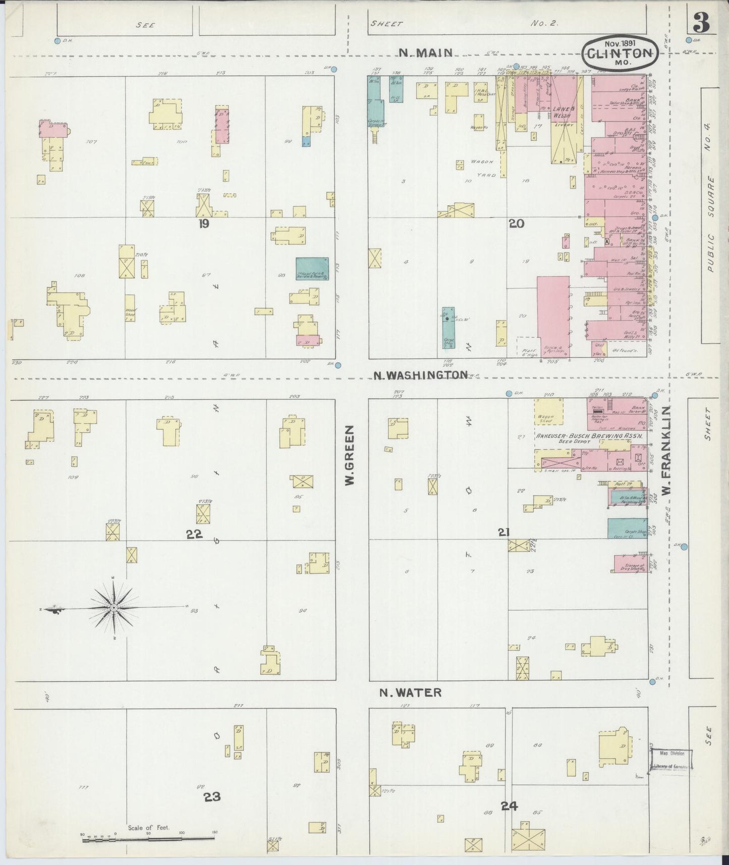 Sanborn Fire Insurance Map from Clinton, Henry County, Missouri (1891), Sheet #0003 - Historic Sanborn Fire Insurance Map Print, vintage old map wall art, antique decor, genealogy gift, Missouri Missouri map