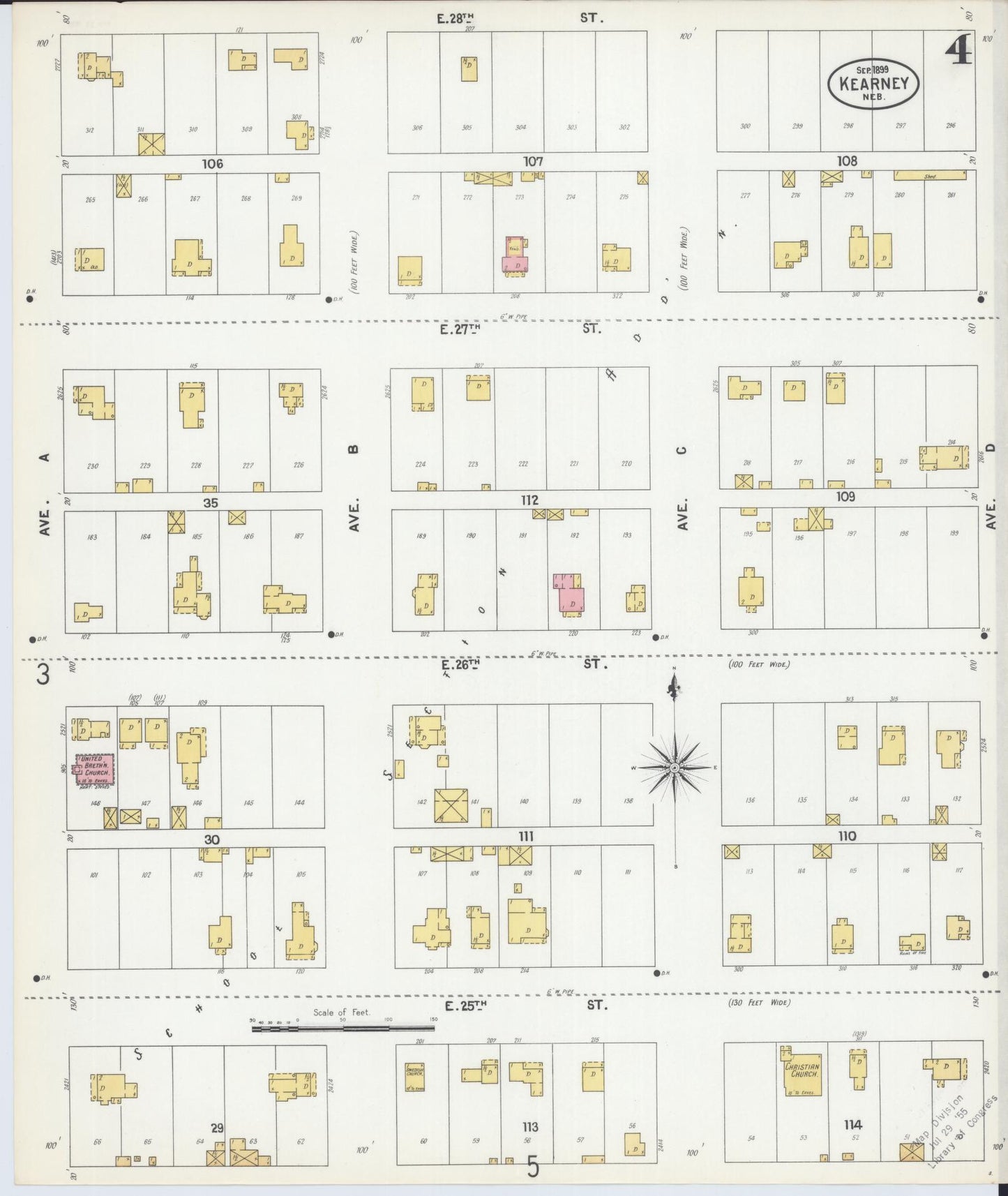 Sanborn Fire Insurance Map from Kearney, Buffalo County, Nebraska (1899), Sheet #0004 - Historic Sanborn Fire Insurance Map Print, vintage old map wall art, antique decor, genealogy gift, Nebraska Nebraska map