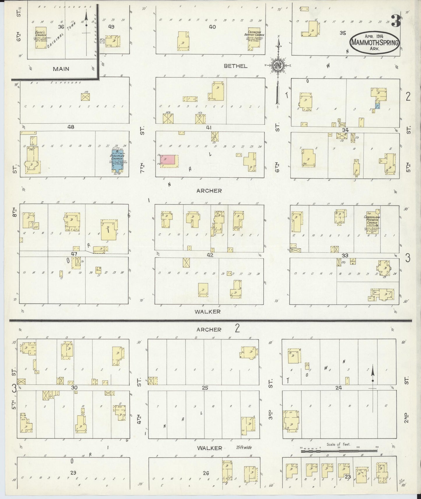 Sanborn Fire Insurance Map from Mammoth Spring, Fulton County, Arkansas (1914), Sheet #0003 - Historic Sanborn Fire Insurance Map Print, vintage old map wall art, antique decor, genealogy gift, Arkansas Arkansas map