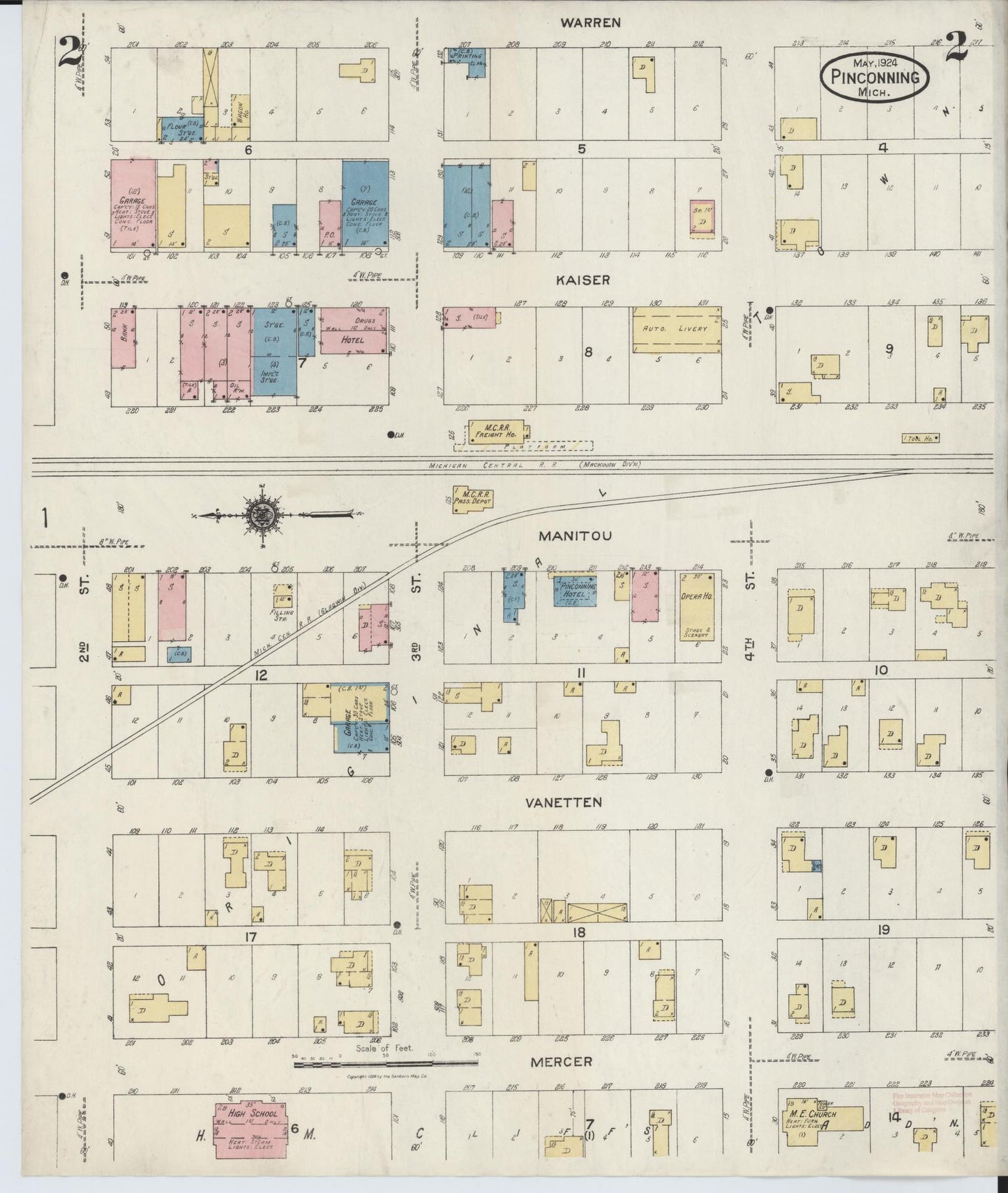 Sanborn Fire Insurance Map from Pinconning, Bay County, Michigan (1924), Sheet #0002 - Complete Map Set gallery image, historic Sanborn map, vintage wall art, Michigan Michigan