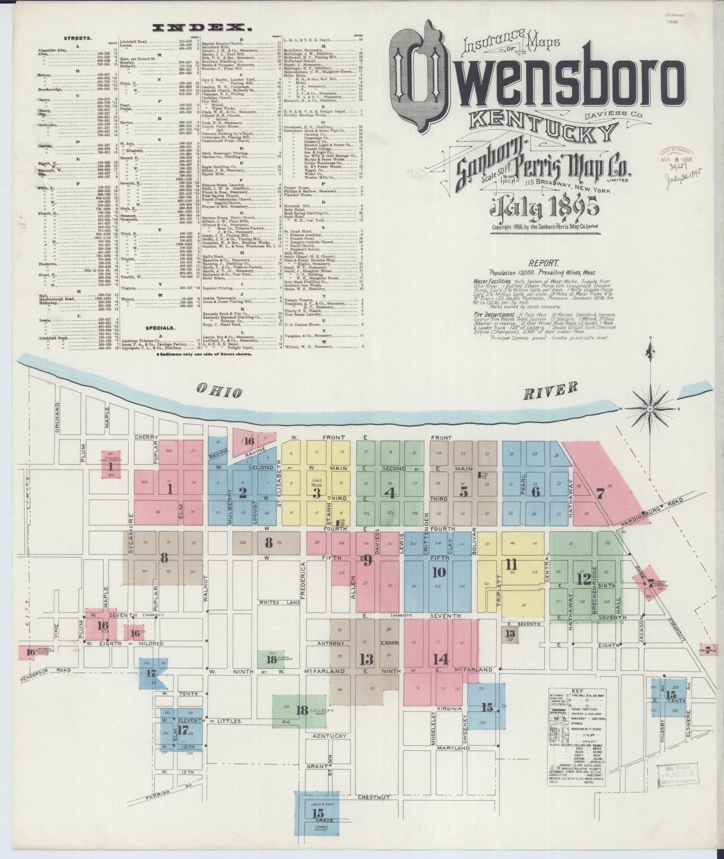 Sanborn Fire Insurance Map from Owensboro, Daviess County, Kentucky (1895), Sheet #0001 - Historic Sanborn Fire Insurance Map Print, vintage old map wall art, antique decor, genealogy gift, Kentucky Kentucky map