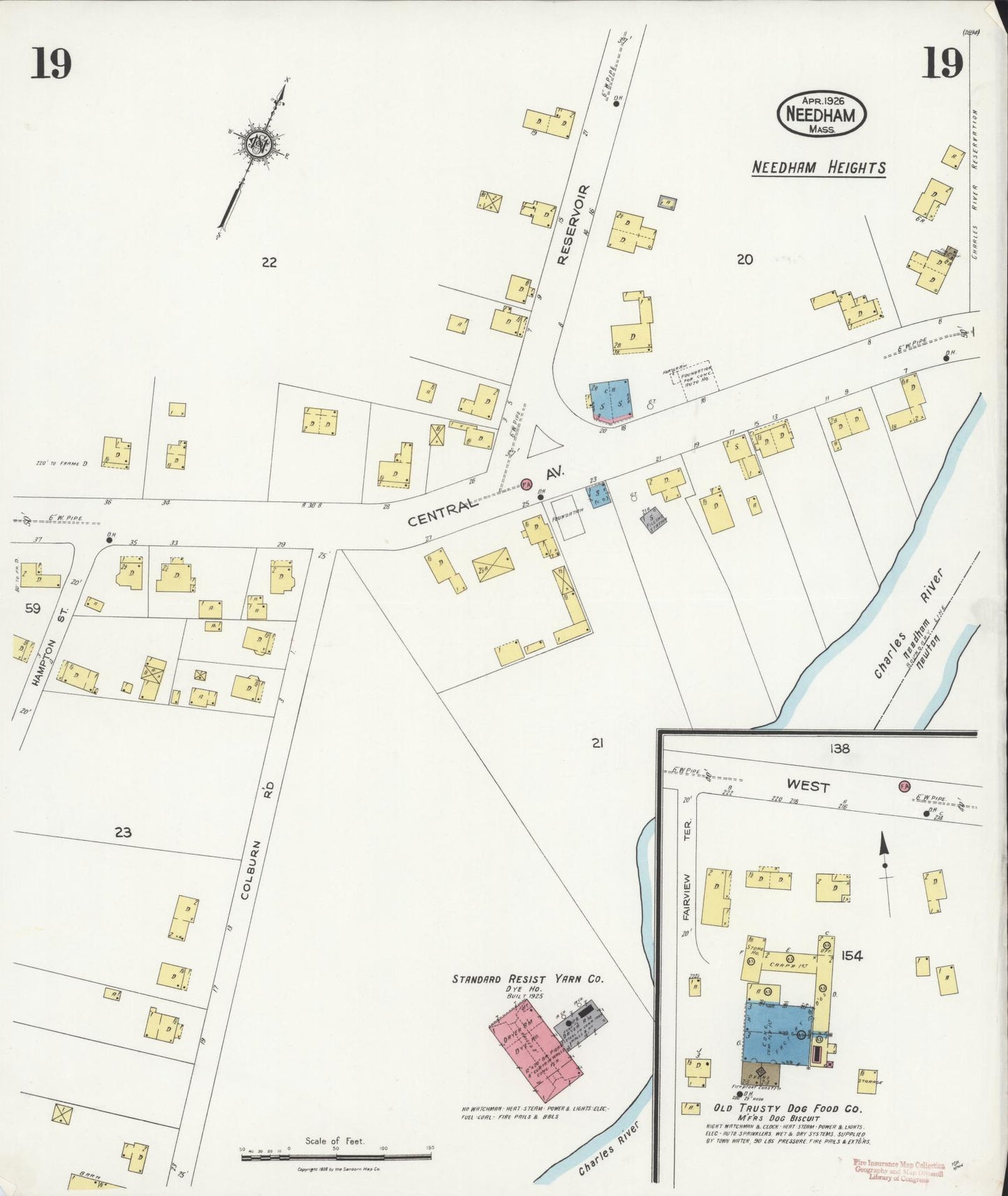 Sanborn Fire Insurance Map from Needham, Norfolk County, Massachusetts (1926), Sheet #0019 - Complete Map Set gallery image, historic Sanborn map, vintage wall art, Massachusetts Massachusetts