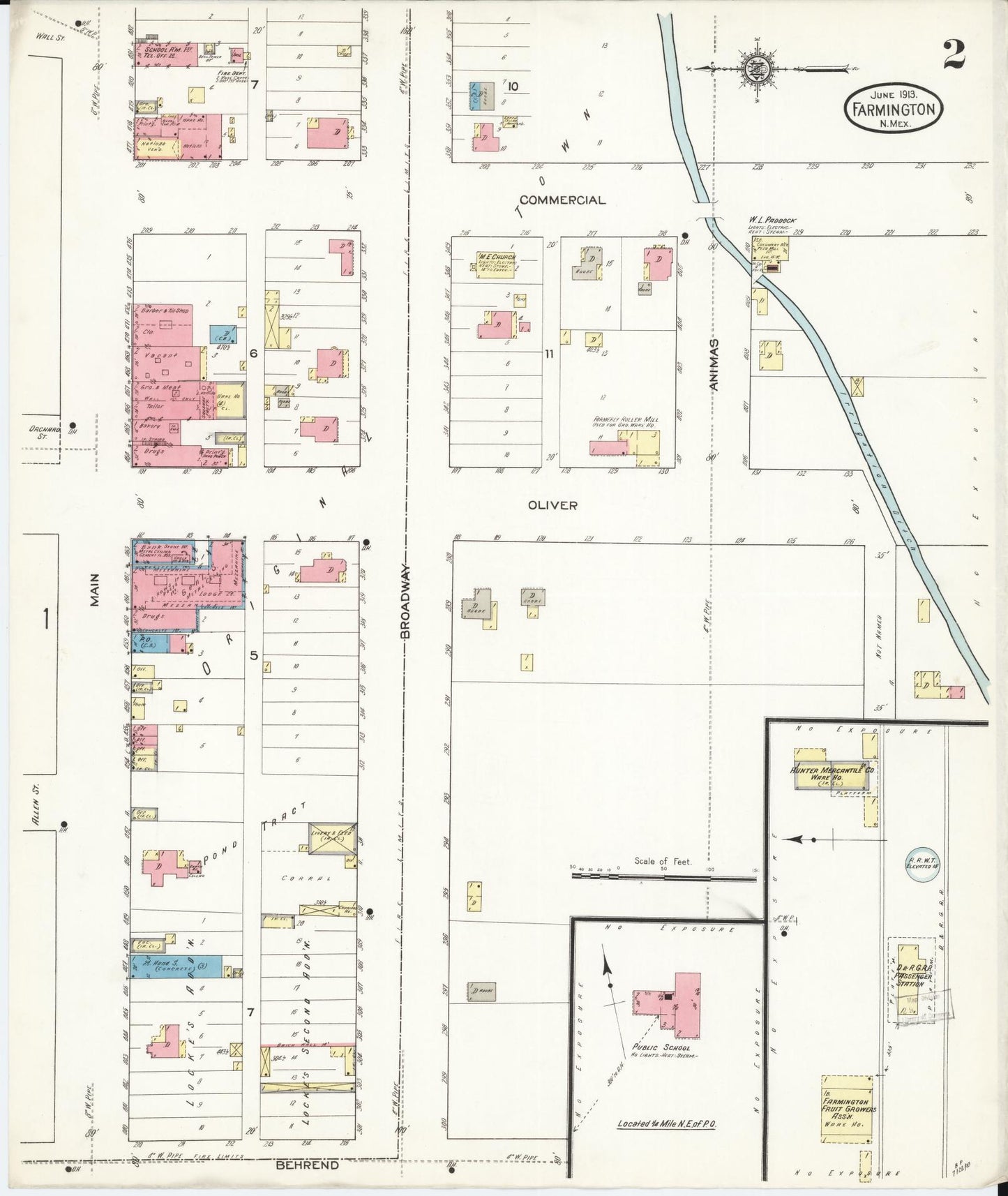 Sanborn Fire Insurance Map from Farmington, San Juan County, New Mexico (1913), Sheet #0002 - Complete Map Set gallery image, historic Sanborn map, vintage wall art, New Mexico New Mexico