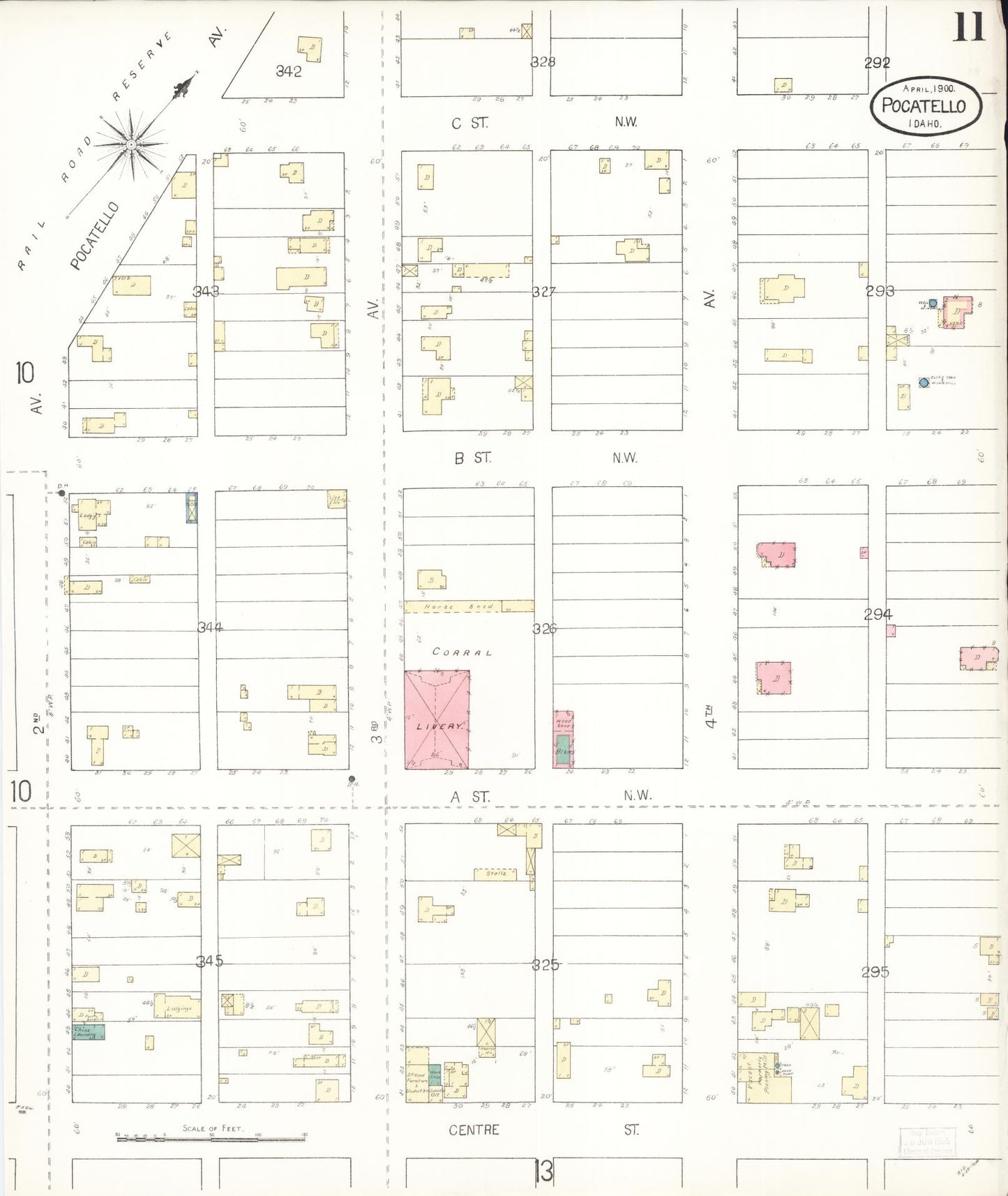 Sanborn Fire Insurance Map from Pocatello, Bannock County, Idaho (1900), Sheet #0011 - Historic Sanborn Fire Insurance Map Print, vintage old map wall art, antique decor, genealogy gift, Idaho Idaho map