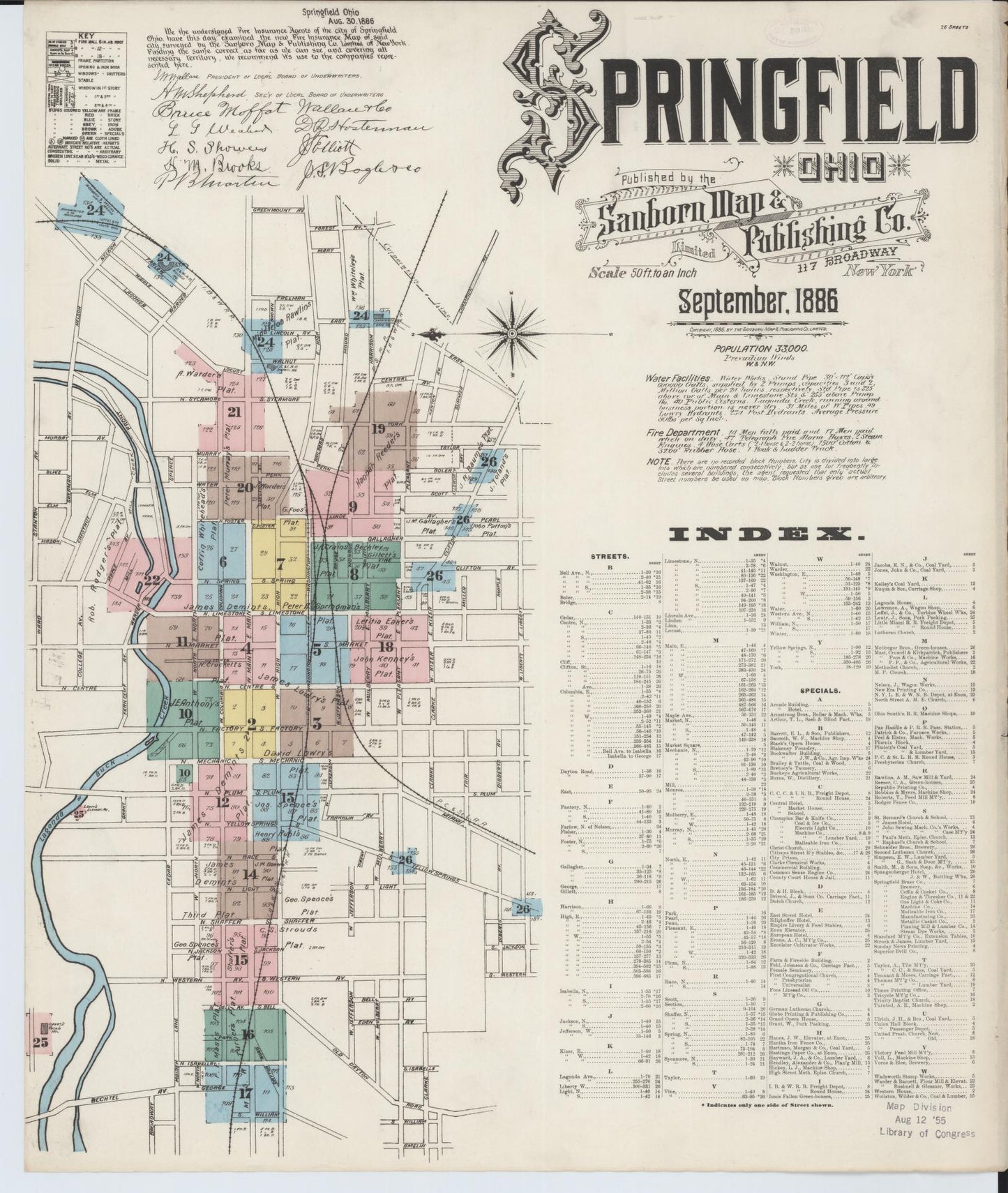 Sanborn Fire Insurance Map from Springfield, Clark County, Ohio (1886), Sheet #0001 - Historic Sanborn Fire Insurance Map Print, vintage old map wall art, antique decor, genealogy gift, Ohio Ohio map