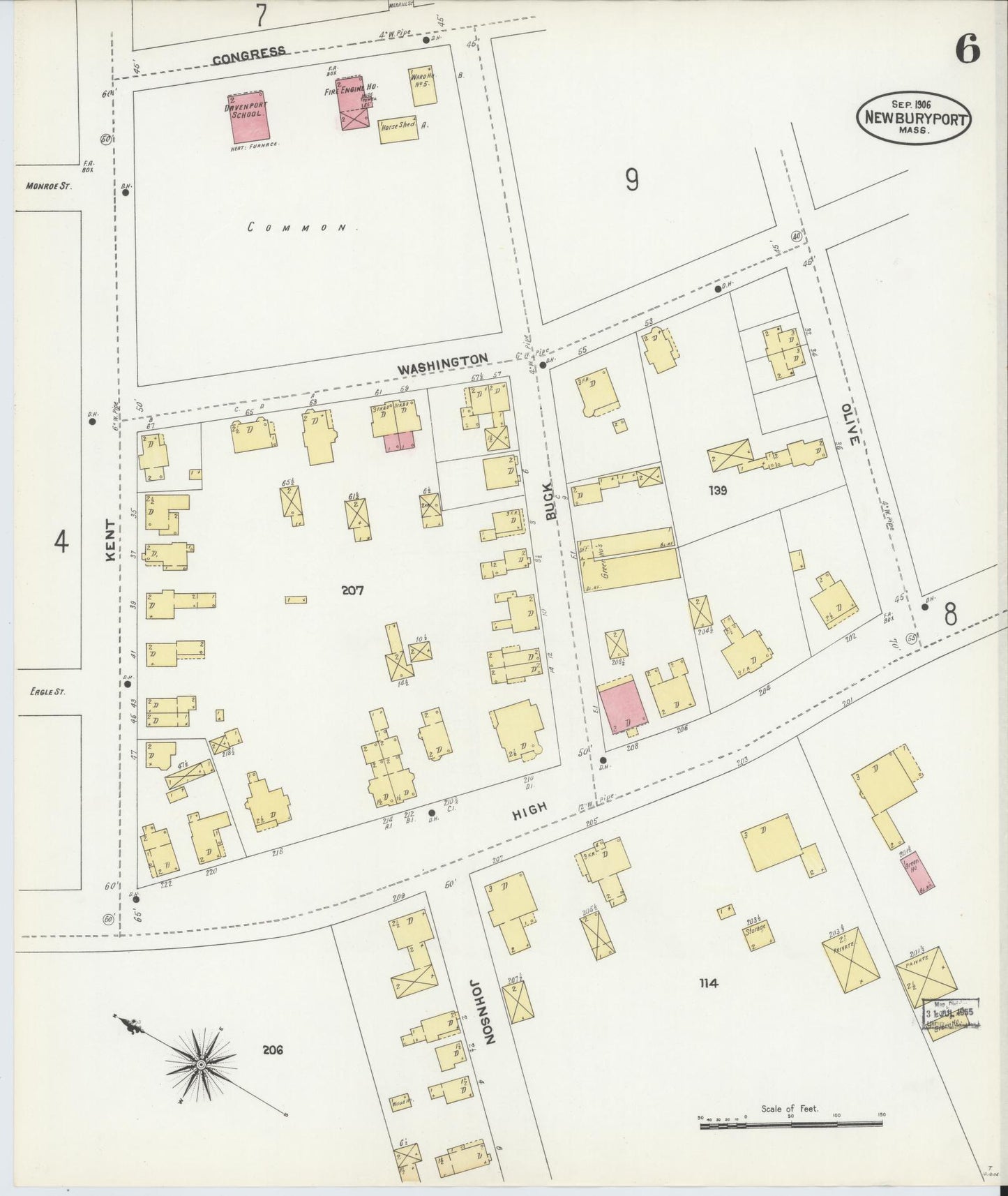 Sanborn Fire Insurance Map from Newburyport, Essex County, Massachusetts (1906), Sheet #0006 - Historic Sanborn Fire Insurance Map Print, vintage old map wall art, antique decor, genealogy gift, Massachusetts Massachusetts map