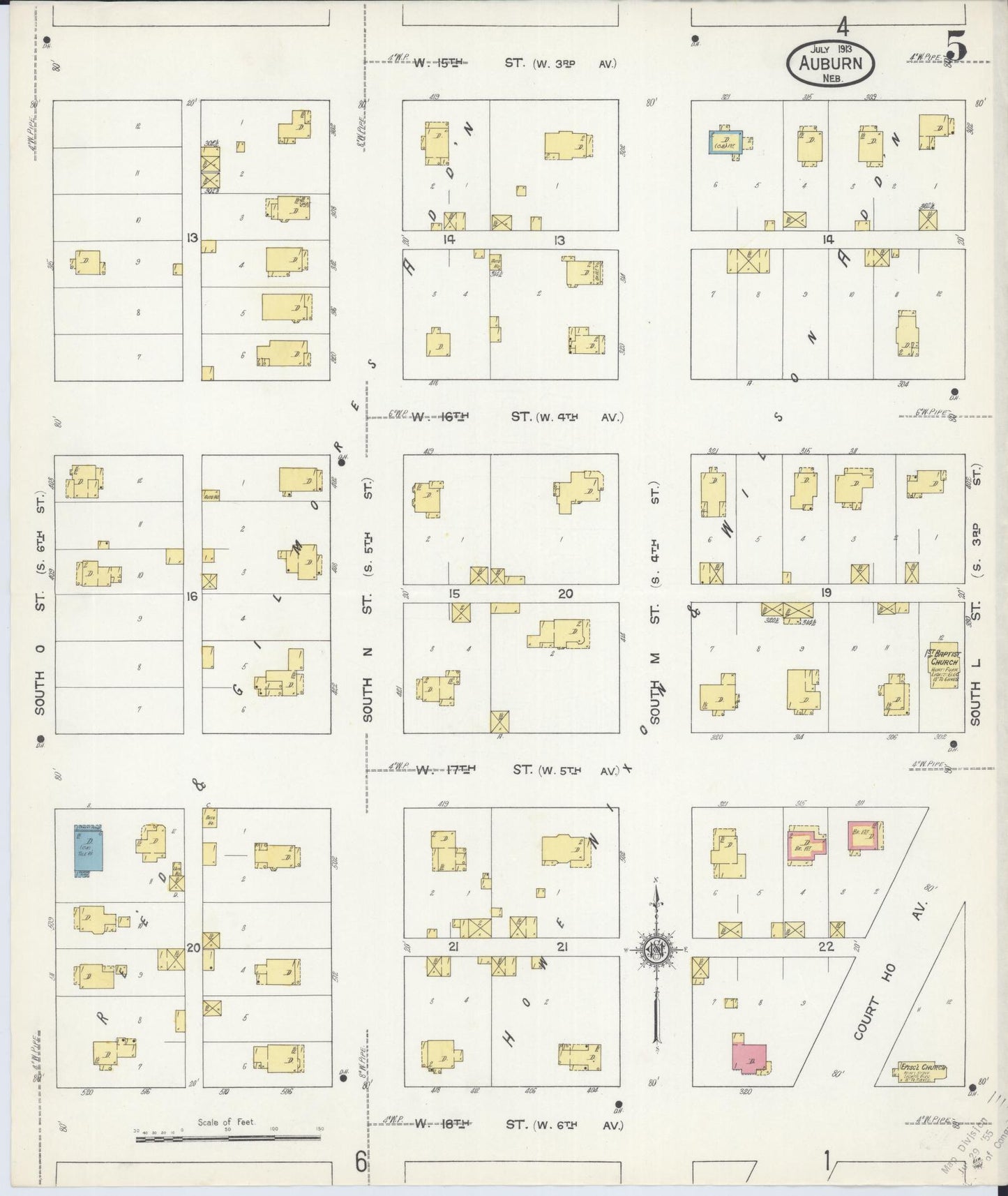 Sanborn Fire Insurance Map from Auburn, Nemaha County, Nebraska (1913), Sheet #0005 - Historic Sanborn Fire Insurance Map Print, vintage old map wall art, antique decor, genealogy gift, Nebraska Nebraska map