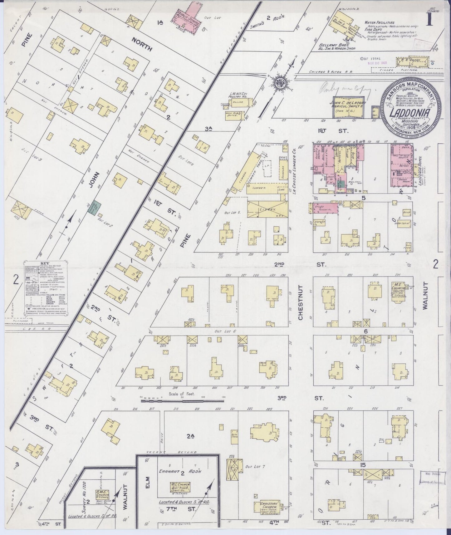 Sanborn Fire Insurance Map from Laddonia, Audrain County, Missouri. (1909) – Historic Sanborn Fire Insurance Map Print